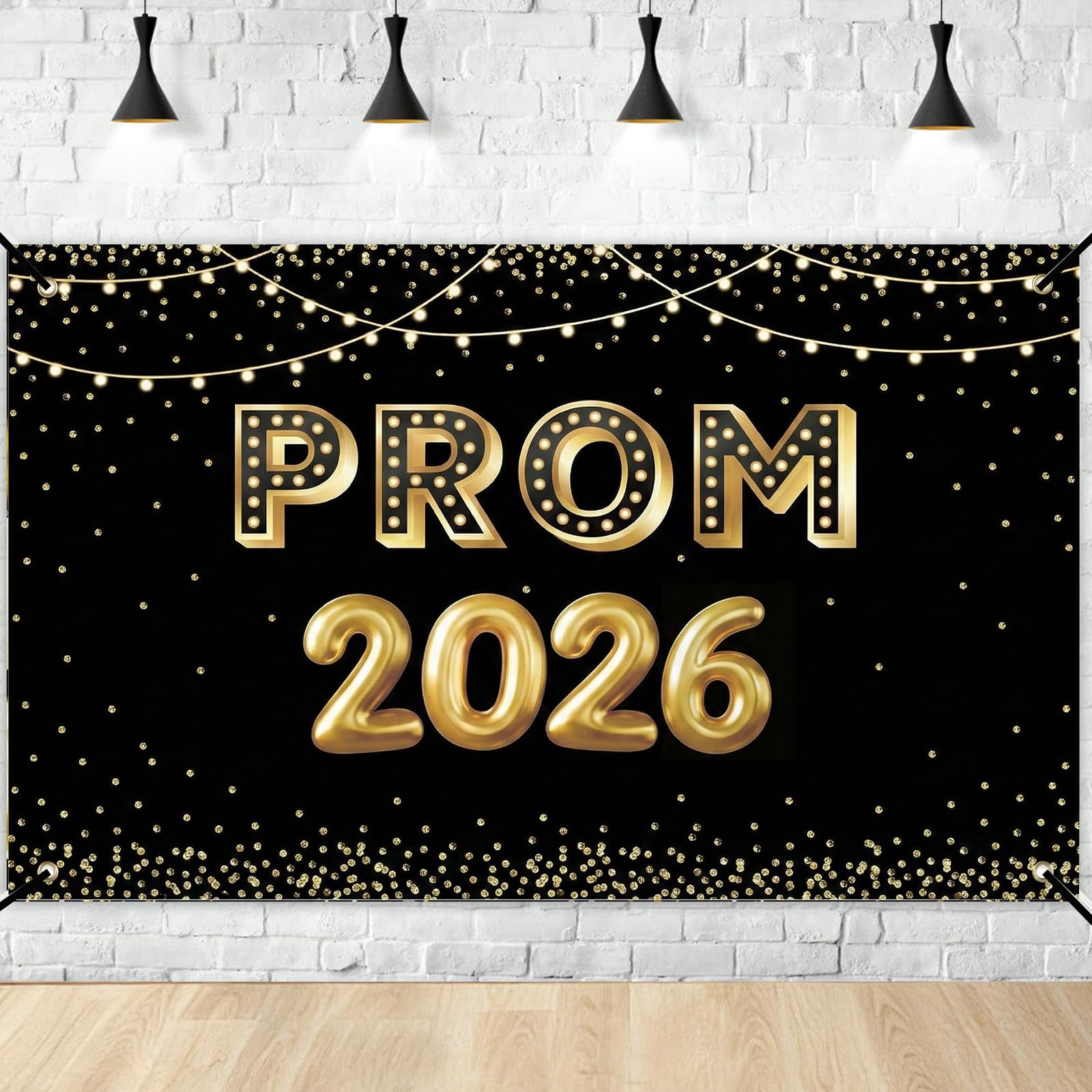 Prom 2026 Decorations Banner Graduation Background with Black Gold Backdrop Photo for High School Graduate Prom Night Party, Leavers' Party, Polyester Fabric, 71×43 inches (Gold)