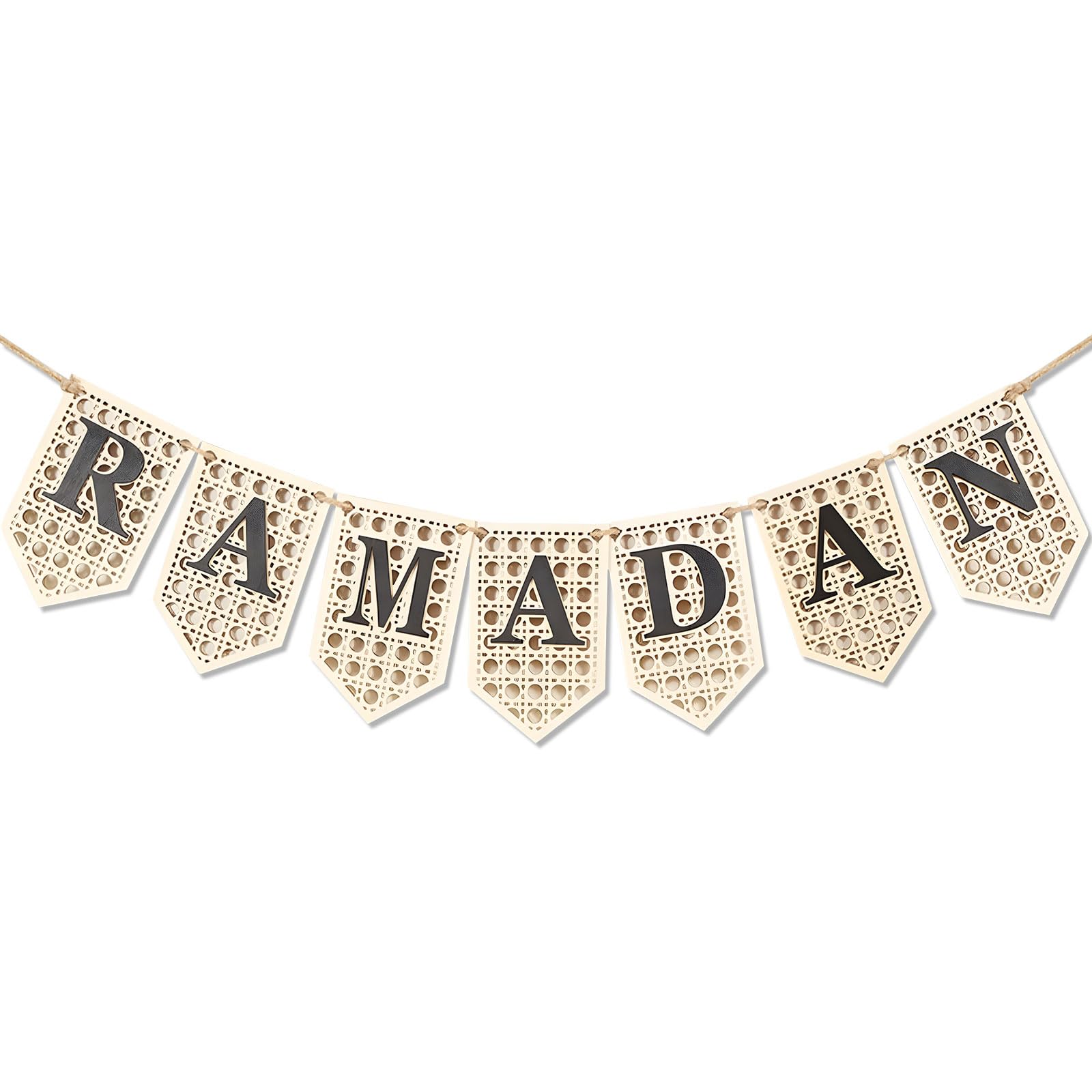 Ramadan Mubarak Banner Decorations for Home,Wooden Eid Mubarak Bunting for Muslim Islamic Home Party Decorations Suppiles,Ramadan Kareem Bunting Set Hanging Indoors Outdoors Decor