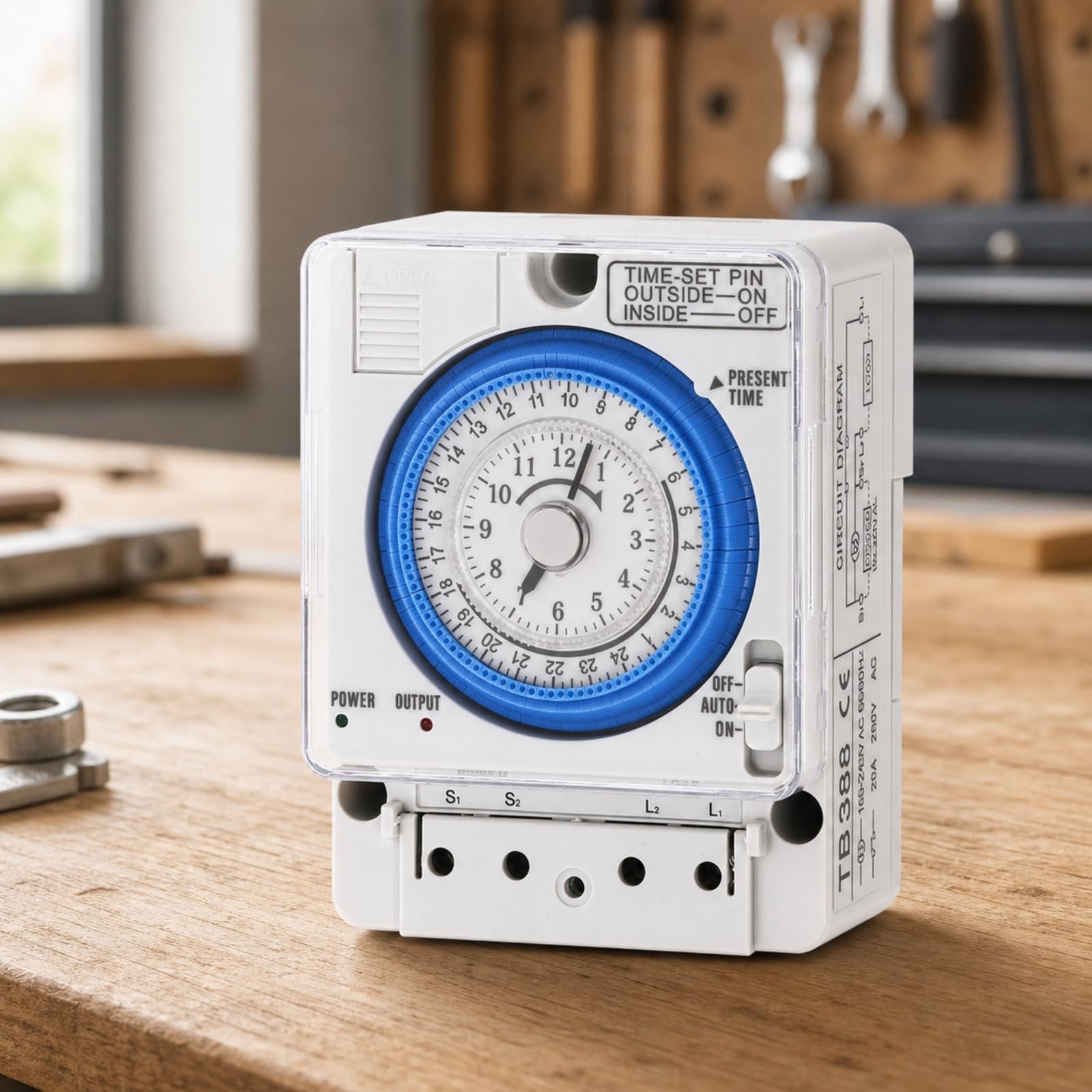 Qianly Temporizador Mecánico 24 Horas Resistente Interruptor Horario con Esfera Circular Multifunción Temporizador con Batería Respaldo para Hogar