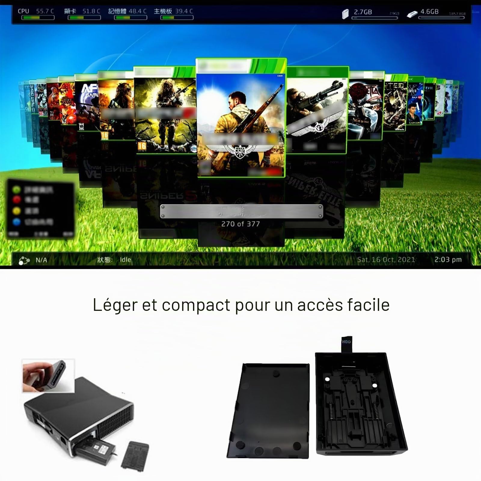 Disque dur interne 500 Go pour Xbox 360 Slim pour augmenter la capacité de la console