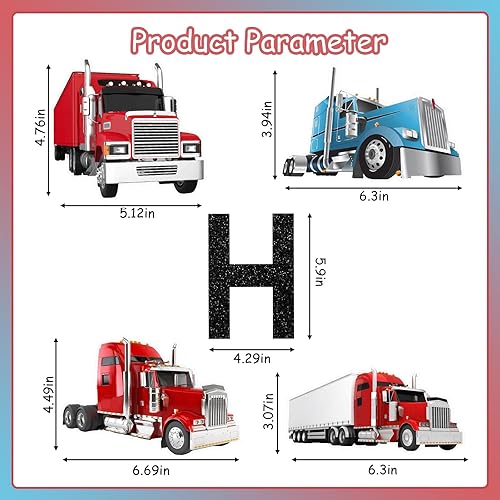 Miniatura 4 de Cartel de cumpleaños de construcción, guirnalda de feliz cumpleaños de camión para niños y niñas, camión pesado, semirremolque, cartel de feliz