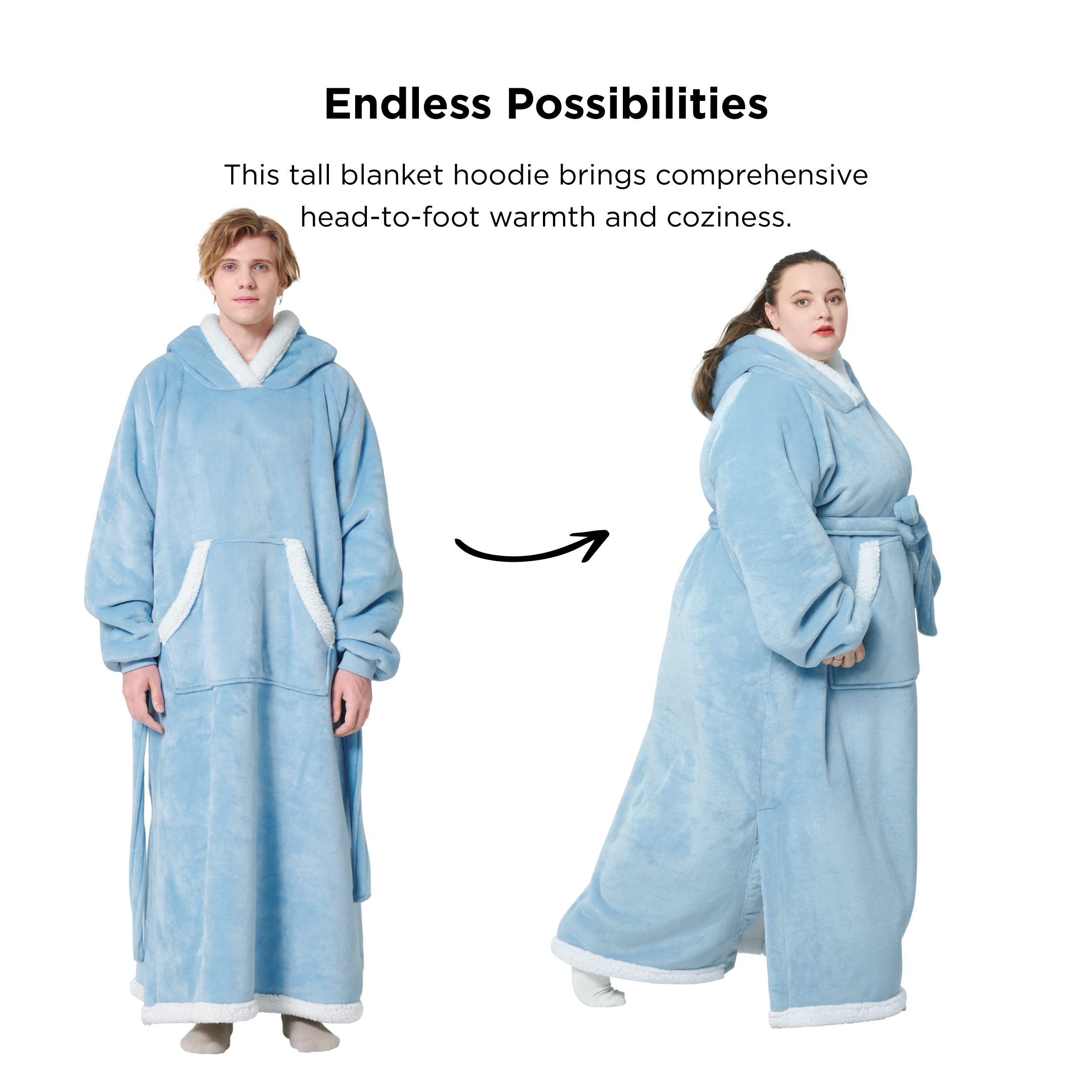 BEDSURE Oversized Wearable Blanket Hoodie, Long Sherpa Fleece Blanket