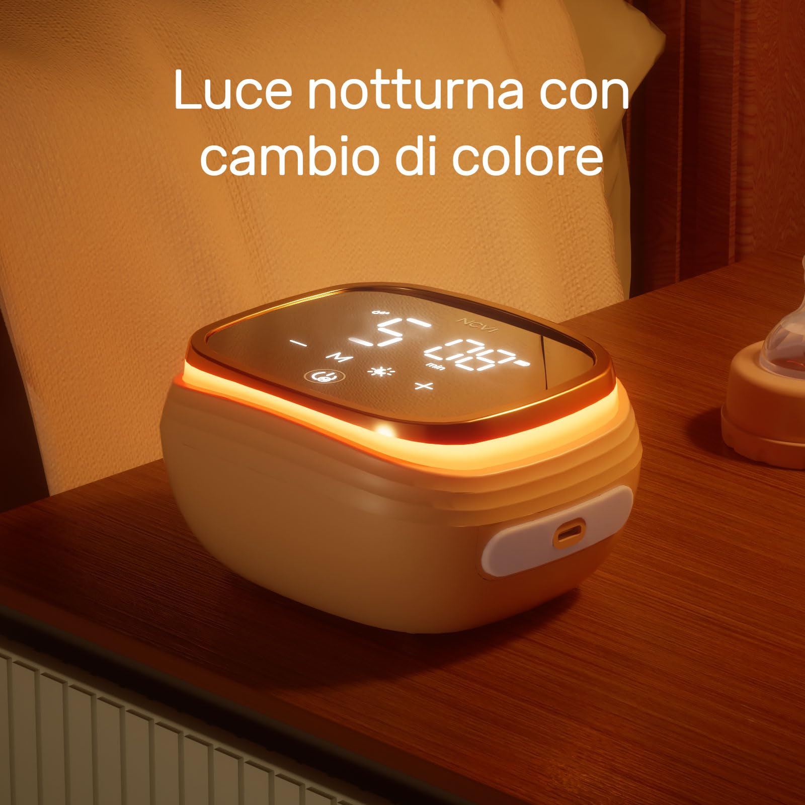 Tiralatte Elettrico, NCVI 8102 Tiralatte, Batteria Aggiornata da 4400mAh con Luce Notturna, Touchscreen, 4 Modalità e 9 Livelli, 10 Sacchetti Latte Materno, Flange da 21/24/28/32mm