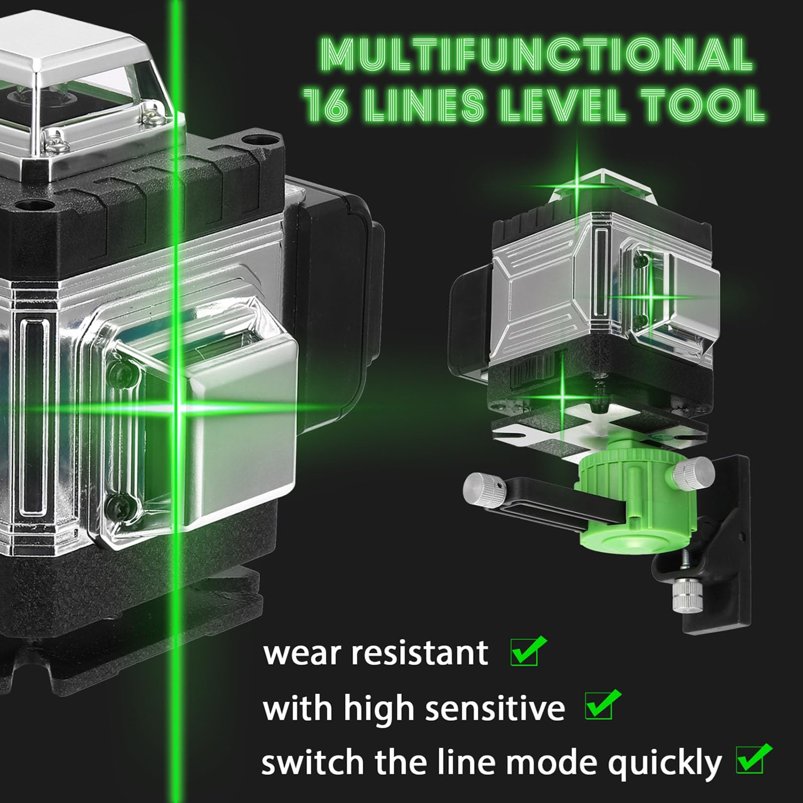 Nivel láser kit barra de extensión para nivel láser set de barra extensible 16 líneas autonivelante 360° vertical horizontal con trípode ajustable y control APP BT (Multicolor)