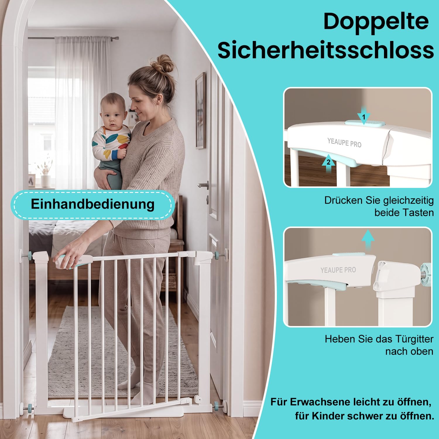 YEAUPE PRO Treppenschutzgitter Ohne Bohren, für Breiten 80-83 cm