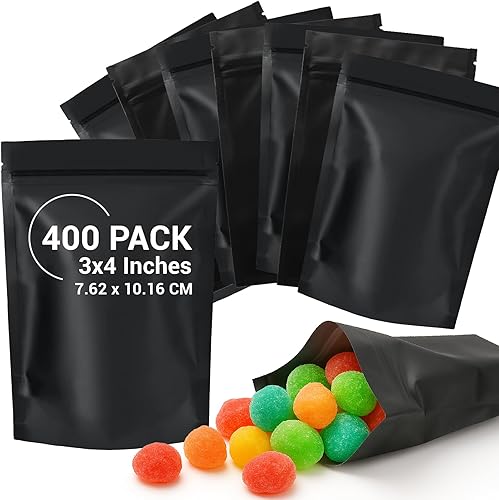 COLSEN  Paquete de 400 bolsas planas herméticas resellables de mylar (tereftalato de polietilenoPET) metalizado, de 3 x 4 pulgadas (7.62 x 10.16