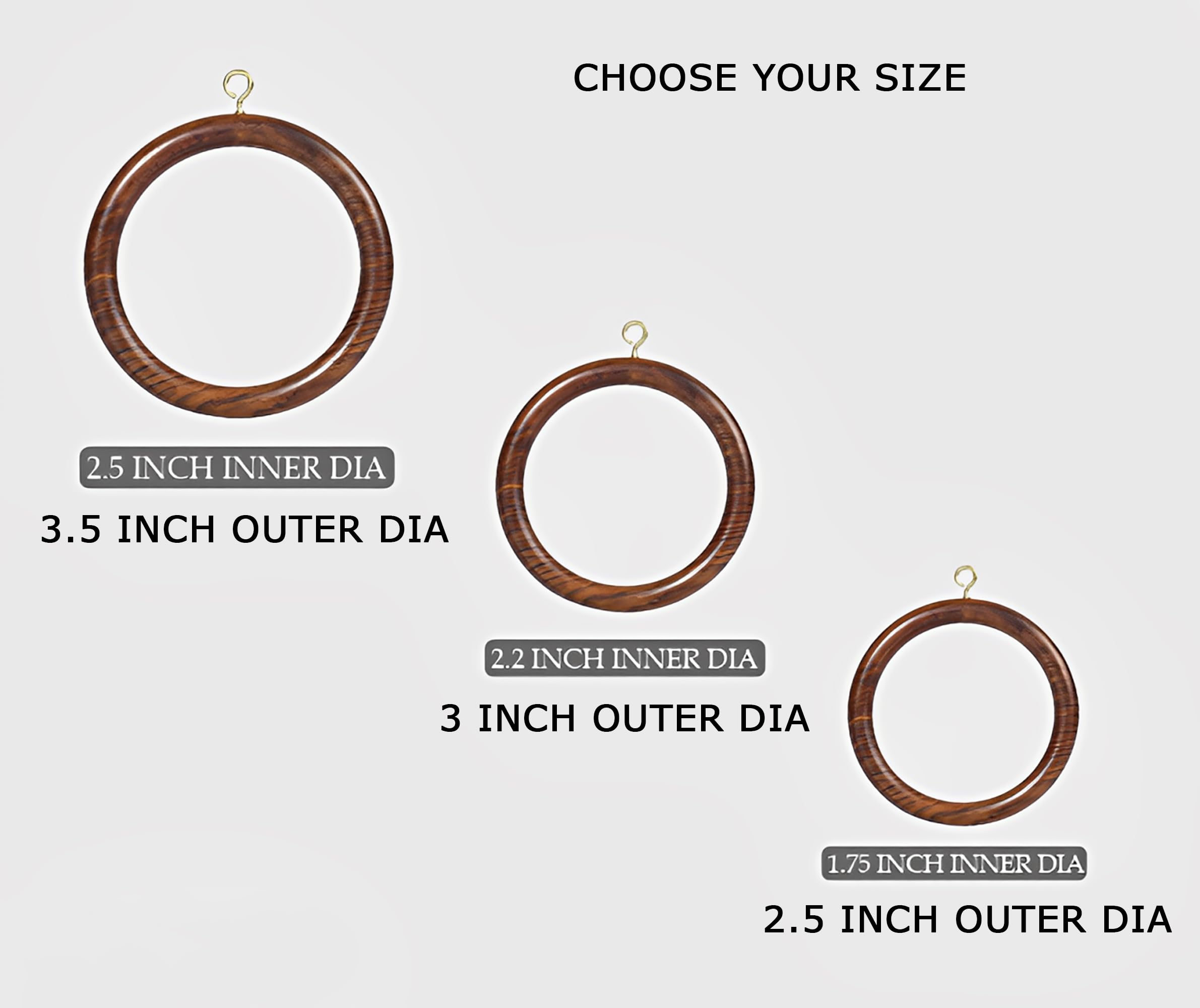 Wooden Curtain Rings for 0.5 to 1 Inch Curtain Rods - Set of 24 Rings with Screw Eye - Natural Wood Drapery Rings for Windows - Inner Diameter 1.75
