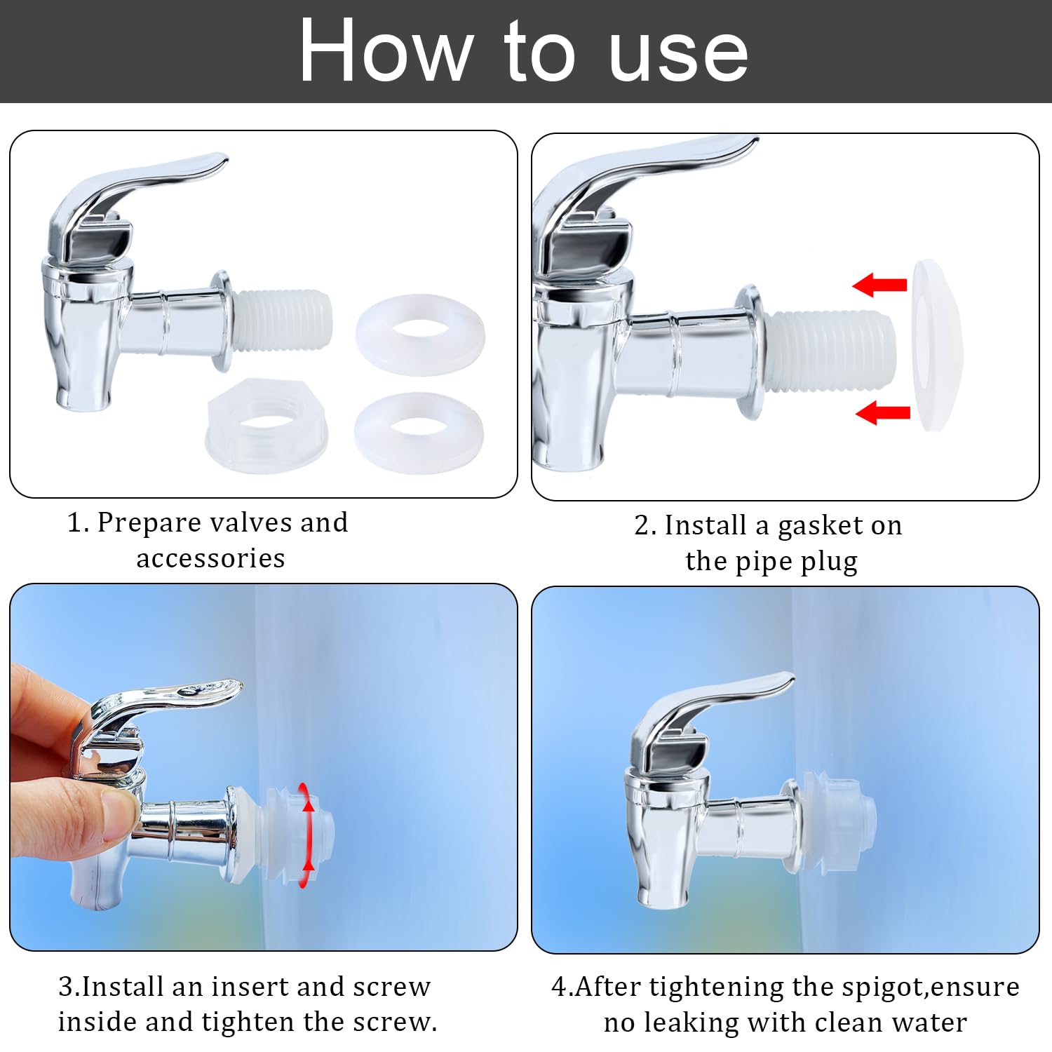 Set di 4 rubinetti per dispenser di bevande, in argento e con erogatore di acqua di ricambio per bevande fredde e calde, per caffè e succo