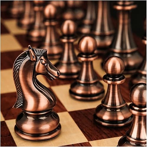 Miniatura 4 de ROLTIN Juego de ajedrez de metal para adultos de 20 x 20 pulgadas, juego de ajedrez de viaje con tablero plegable de ajedrez de madera, juego de