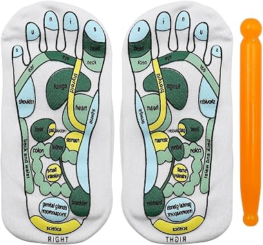 1 Pair of Acupressure Socks, Reflexology Socks, Five Toe Separate Socks with Massage Tools, Reflection Area Schematic Socks White+Green