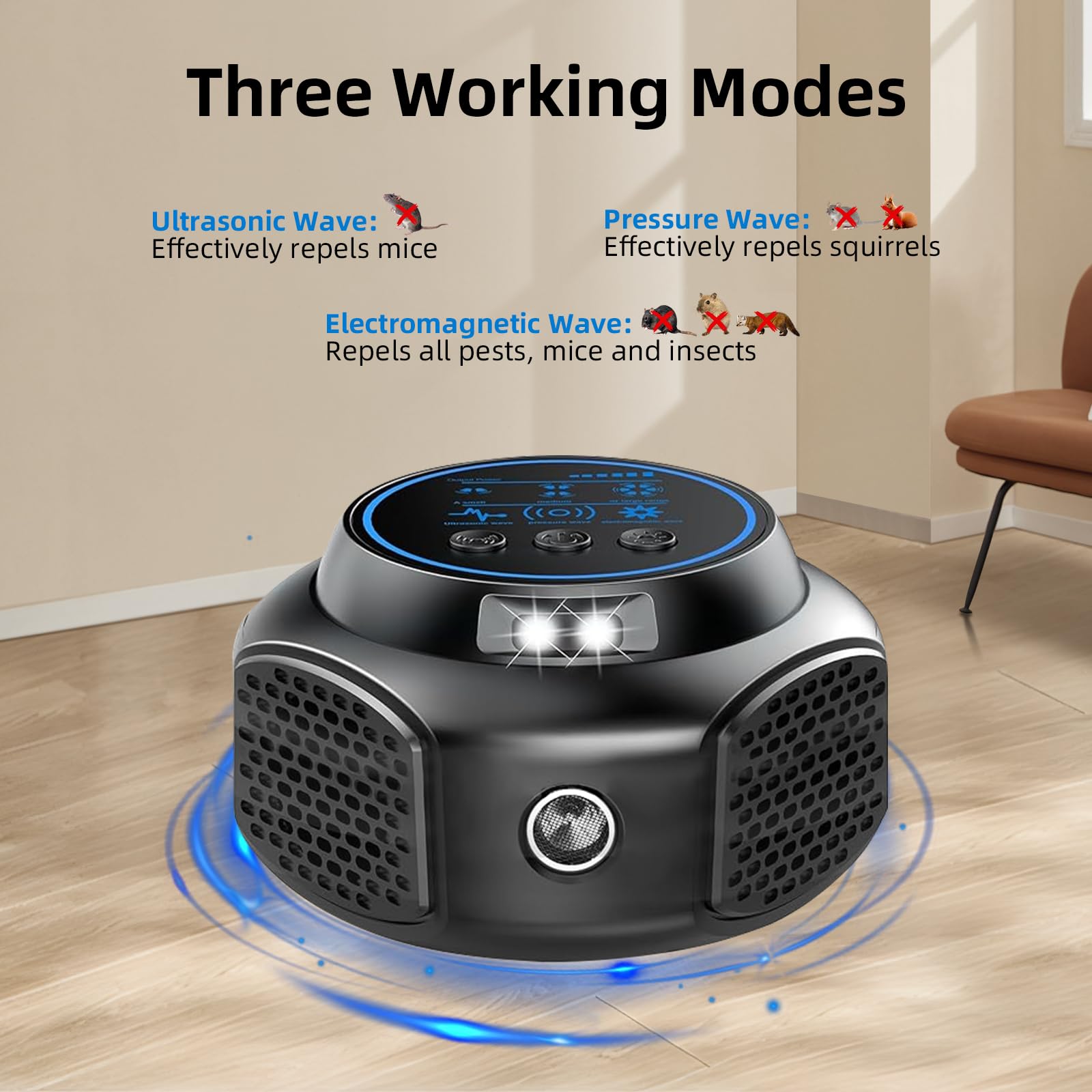 Ultrason Souris et Rats 360° Appareil Ultrason Souris avec Lumière LED Plug in Repulsif Souris Anti Rongeur pour Intérieur Protection et Anti Nuisibles Jardin