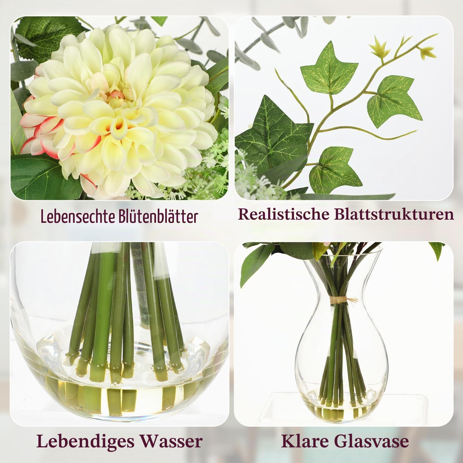 Künstliche Blumengestecke 50 cm Kunstblume in Glasvase Blumenstrauß