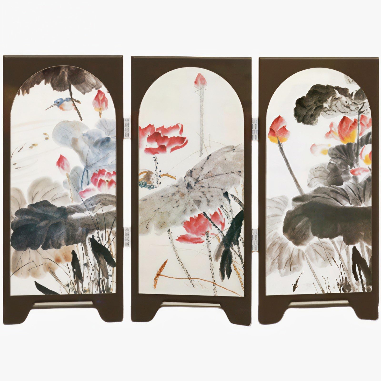 Sslvya Mini Desktop Folding Screen, 3 Panel Divider, Traditional Chinese Mini Folding Screen Feng Shui Ornaments Home Decorations