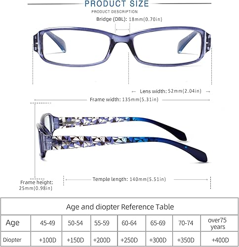 Miniatura 3 de 6 pares de anteojos de lectura para mujer, con bloqueo de luz azul, bisagra de resorte con patrón impreso para mujer (multicolor, 2.5)