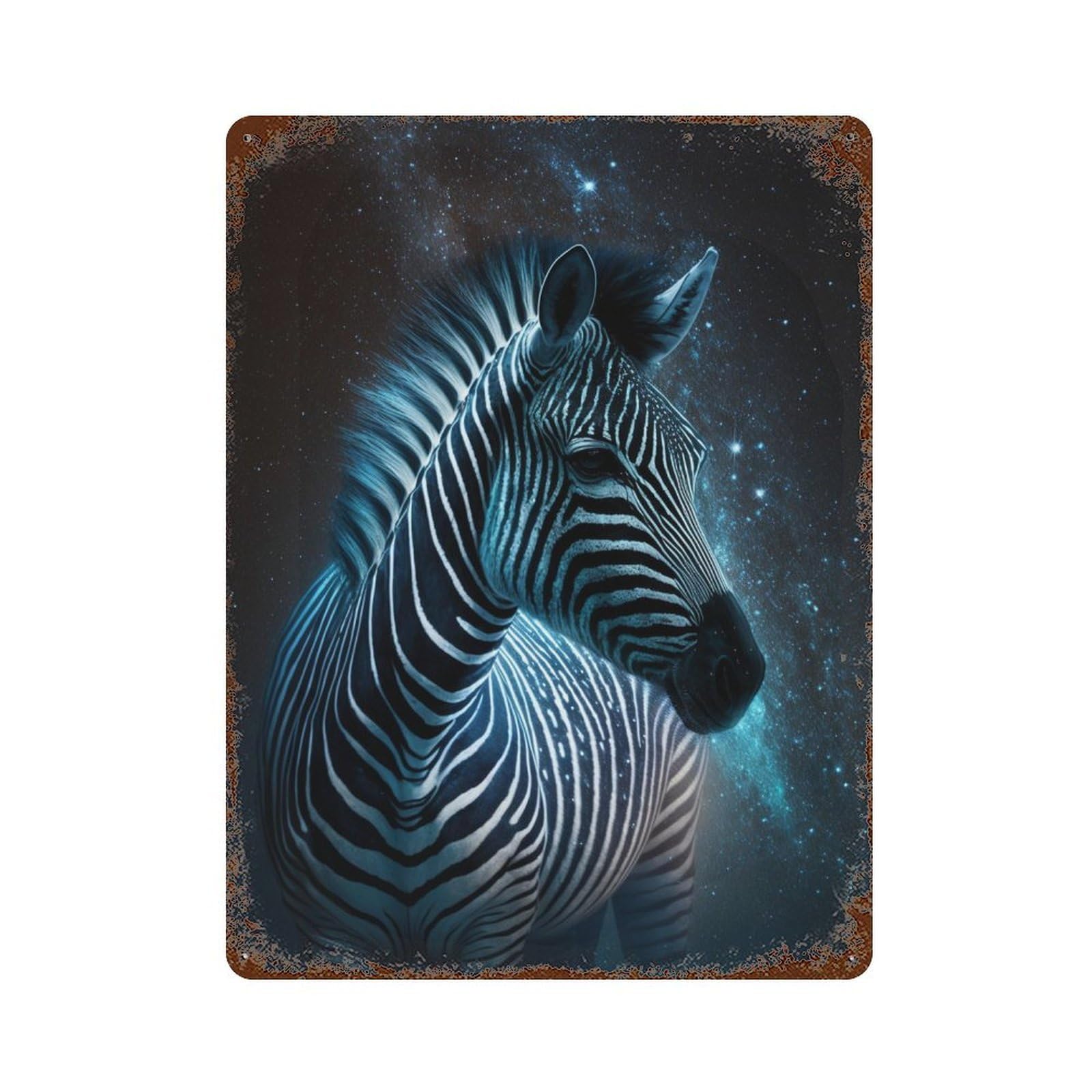 Glowing Zebra in Space Decorative Tin Sign 15.7"x11.8", Rustic Home Decor for Cafe, Home Bar And Lounge Decor