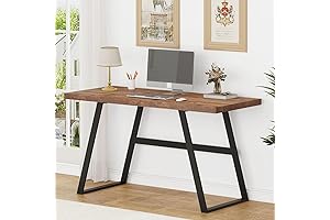 55 Inch Industrial Writing Desk with Rustic Oak Finish by BON AUGURE