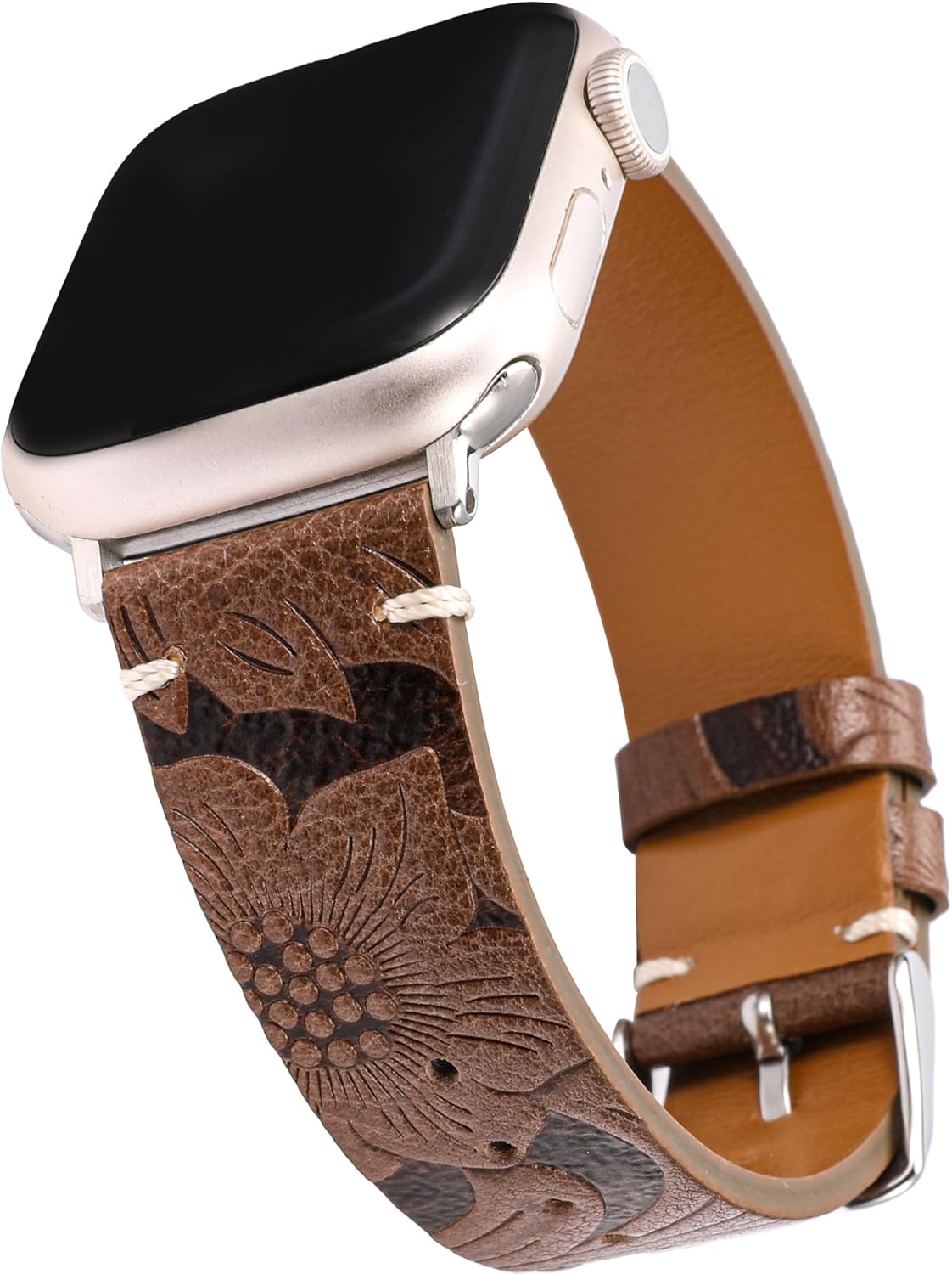 Wearlizer Retro Floral Relief Band Compatible with Apple Watch Band Leather 41/40/38mm 45/44/42/46/49mm,Western Vintage Pattern Classical Strap for Women iWatch Series Ultra 10/9/8/7/6/5/4/3/2/1/SE