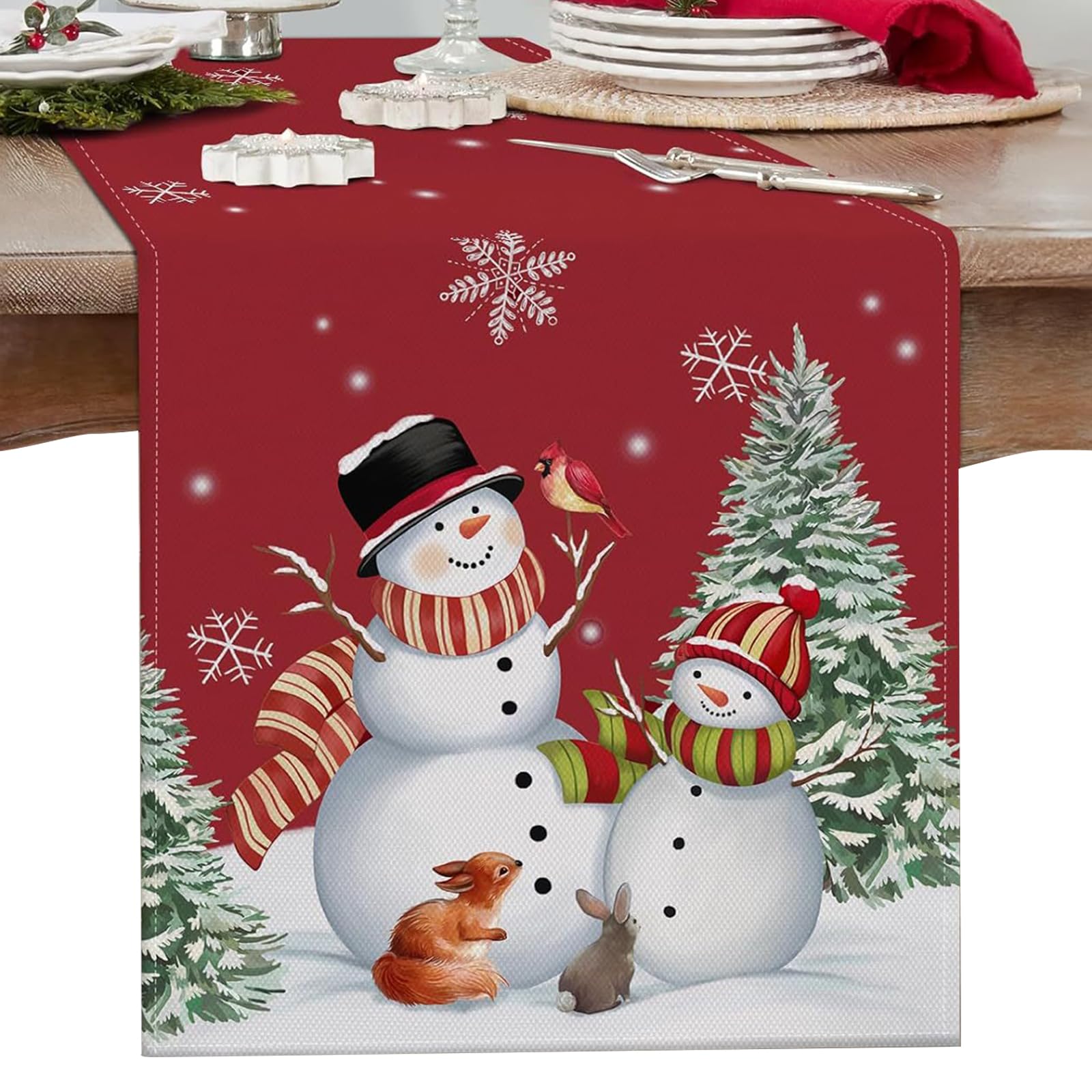 Camino de Mesa de Navidad, Christmas Party Decorations, Camino de Mesa de Lino Navidad, Manteles Decorativos, Adecuado para Decorar Mesa de Comedor, Dormitorio, Escritorio, 33 x 183cm