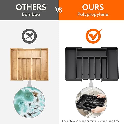 Miniatura 4 de Lifewit Organizador de cajones de cubiertos, bandeja de utensilios expandible para cocina, paquete de 5 divisores de cajones de plástico de 4