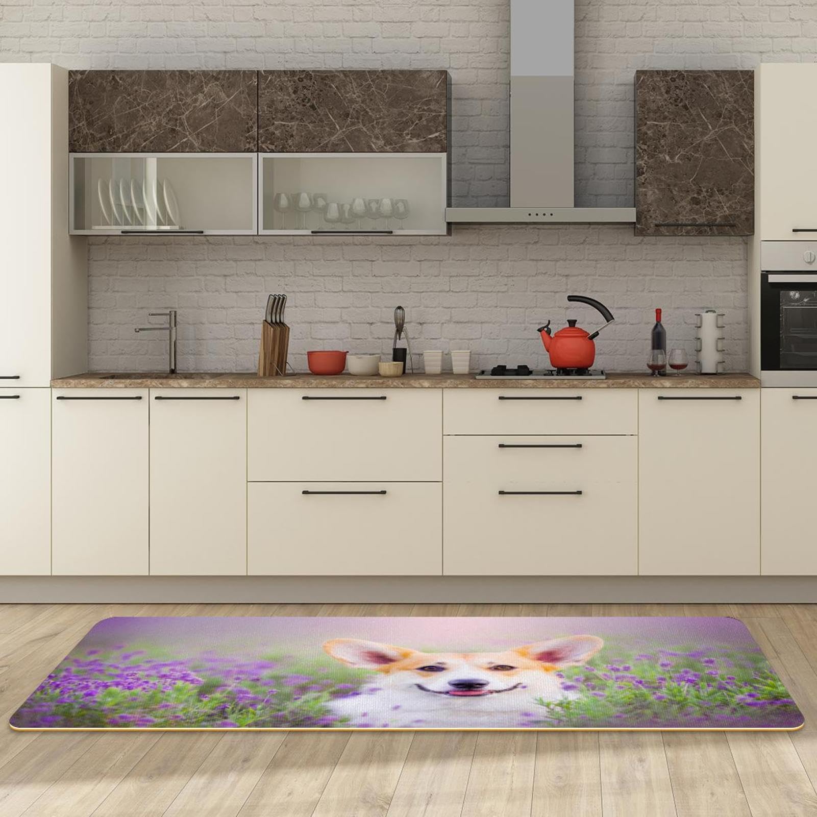 Corgi Küchen-Fußmatten, walisisch, Anti-Ermüdungs-Küchenmatte, rutschfest, wasserdicht, saugfähig und schmutzabweisend, Küchenläufer für Küche, Schlafzimmer (40 x 75 cm + 40 x 150 cm)