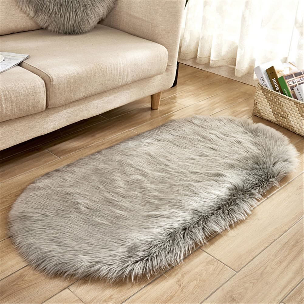 Treer Soft Rugs Living Room Anti Slip Area Rugs for Bedroom Modern Oval-shaped Shaggy Thick Pile Rug Fluffy Floor Carpets Washable Mat Bedside Rugs for Kids Room (light grey,40x60cm) โ image 1