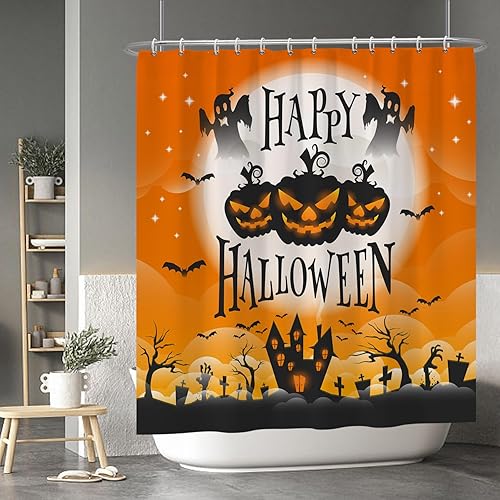 Miniatura 188 de Baocicco Juego de cortinas de ducha de fantasmas de Halloween, encantadores fantasmas de dibujos animados, divertidos trucos o tratos, cortinas de