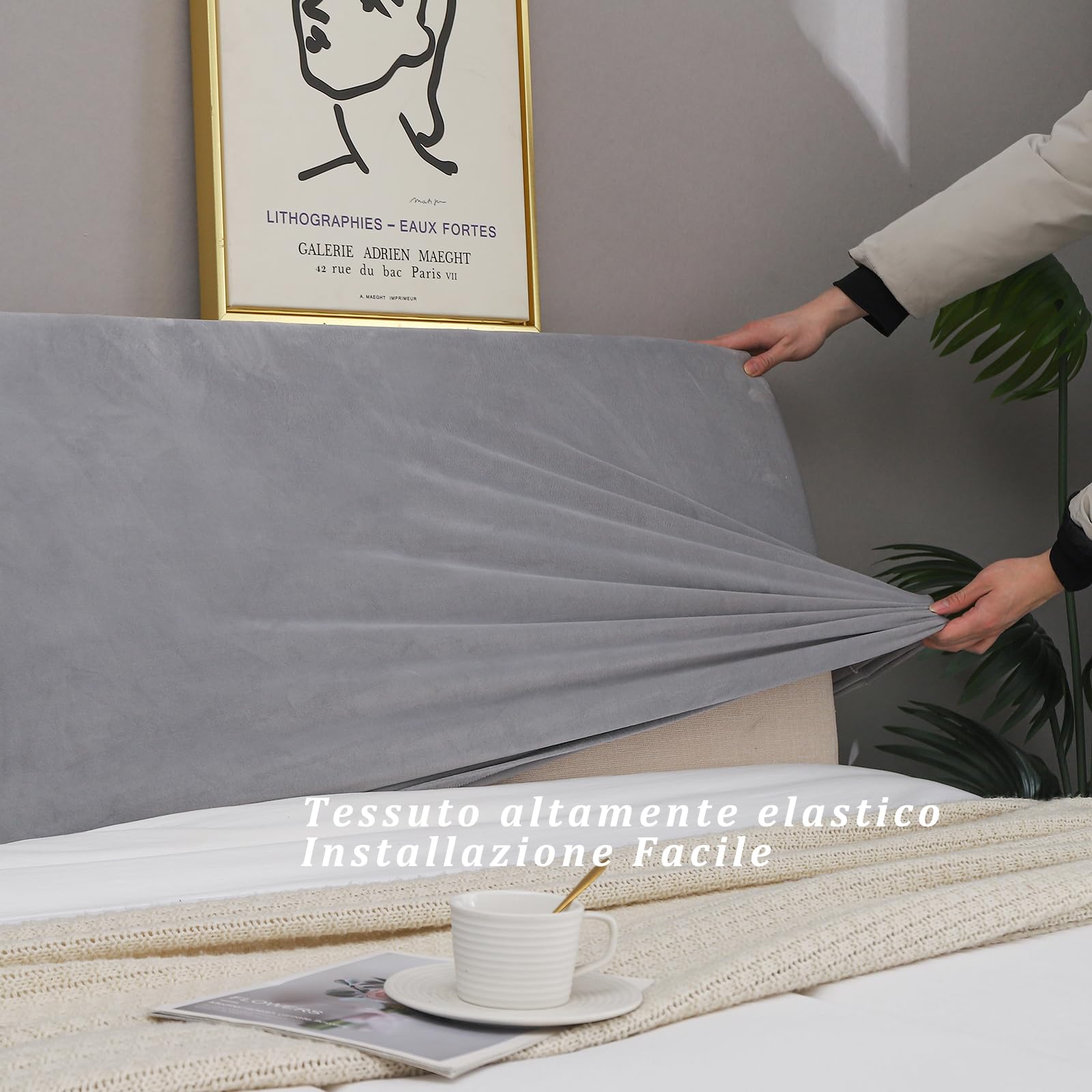 WSGJHB Copri Testata Letto Matrimoniale，Elastico Copritesta Protezione Copritestiera Copri Testiera (180-200cm, grigio chiaro)