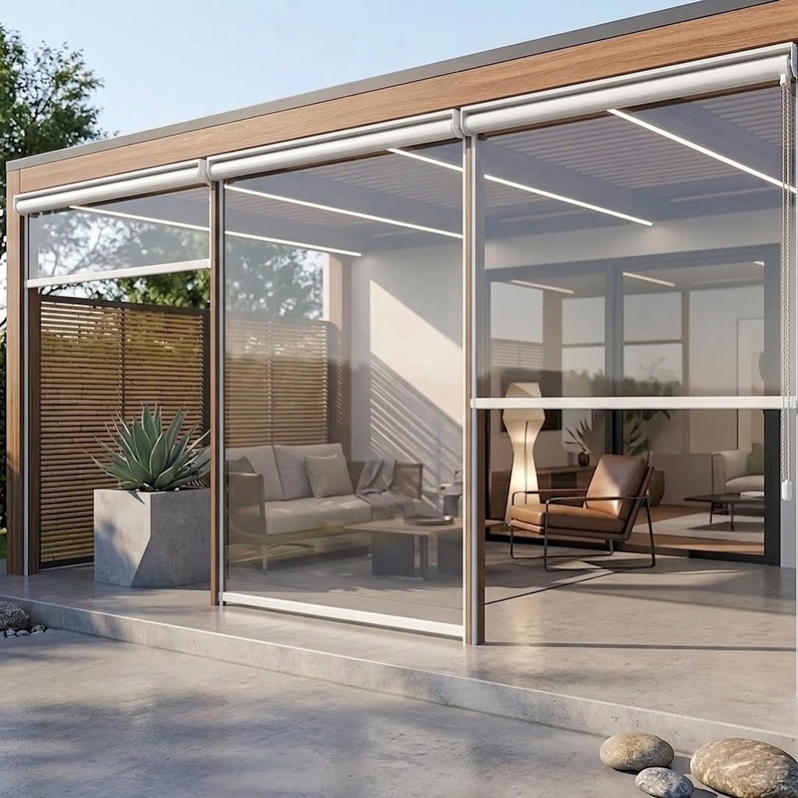 Rideau Transparent Extérieur, Store Enrouleur PVC pour Pergola et Terrasse
