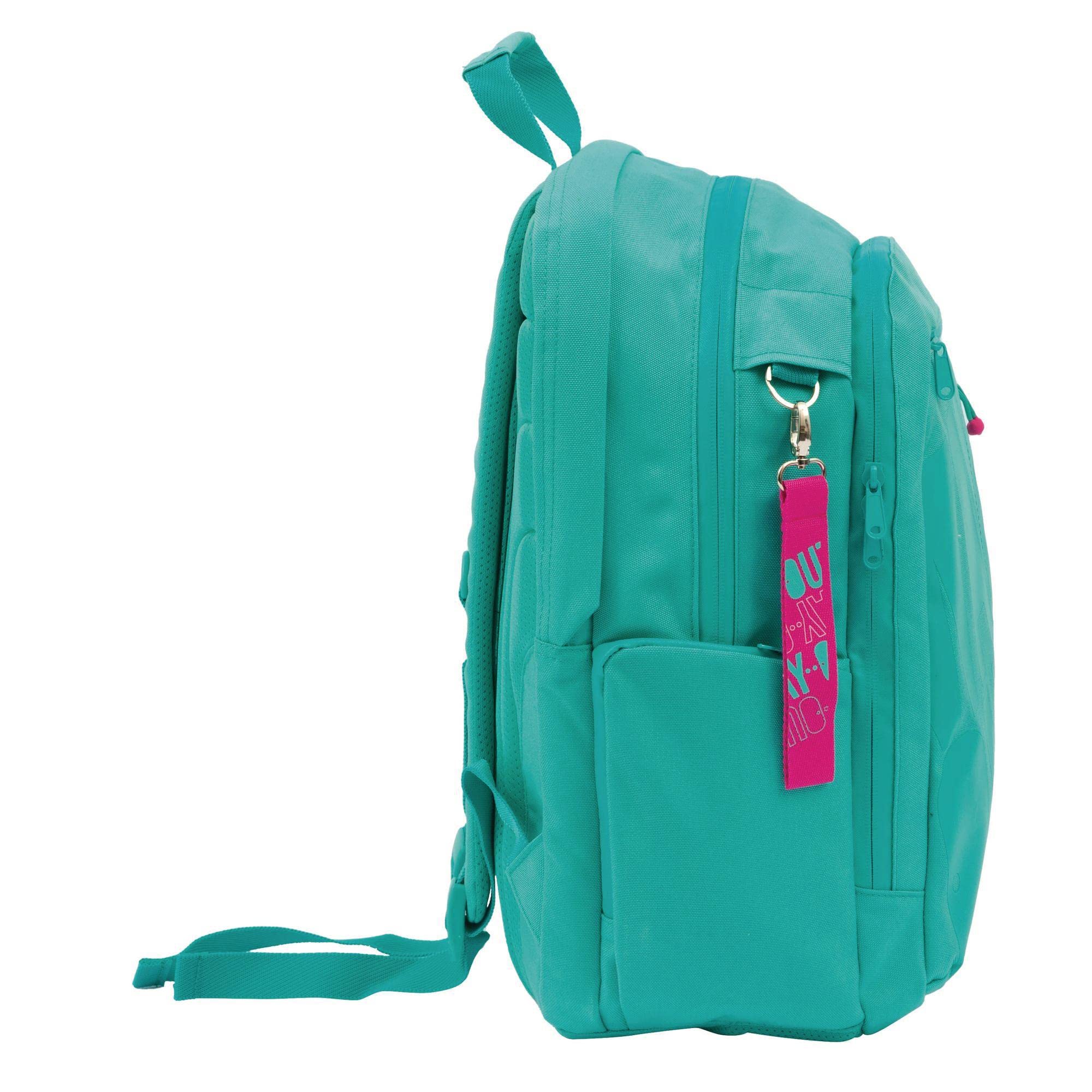 WAY OUT - Zaino scuola c/tasca PC - 3 Scomparti con cerniera, tasca porta-cellulare e foro auricolari, porta-borraccia, Schienale e Spallacci Imbottiti, adatto alla scuola, Verde Acqua, 35 x45 x55 cm