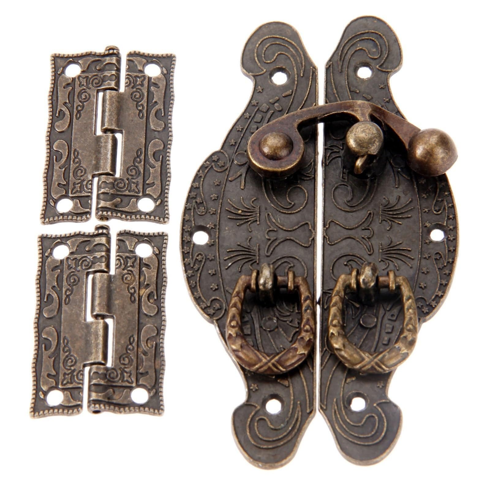 Shundeed One Color 2Pcs Bronze Cabinet Hinges + Jewelry Wooden Box Case Toggle Hasp Lock Furniture Accessories, Retro Hardware.