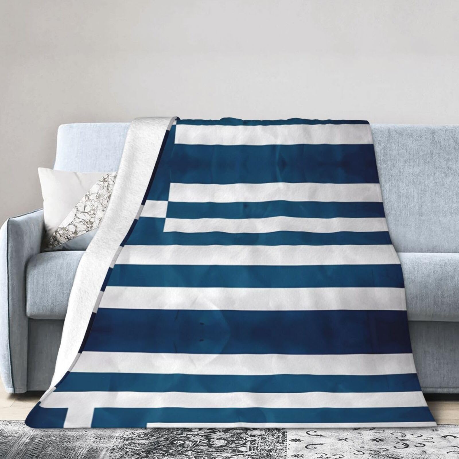 Greek Flag 60"x50" Fleece Blanket, Full Size, Super Soft, Suitable for Bed, Sofa, Camping, All Seasons