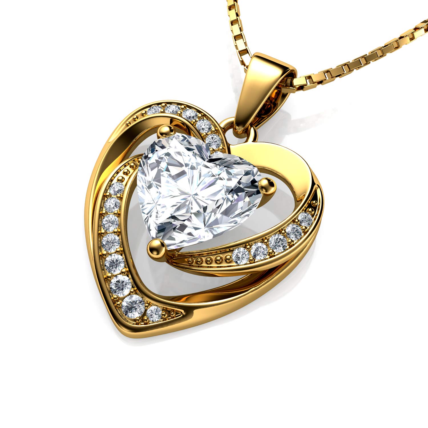 DEPHINI Collar de oro de 18 quilates para mujer, colgante de corazón amarillo, joyería fina, cristales de circonita cúbica, Cristal, Circonia cúbica