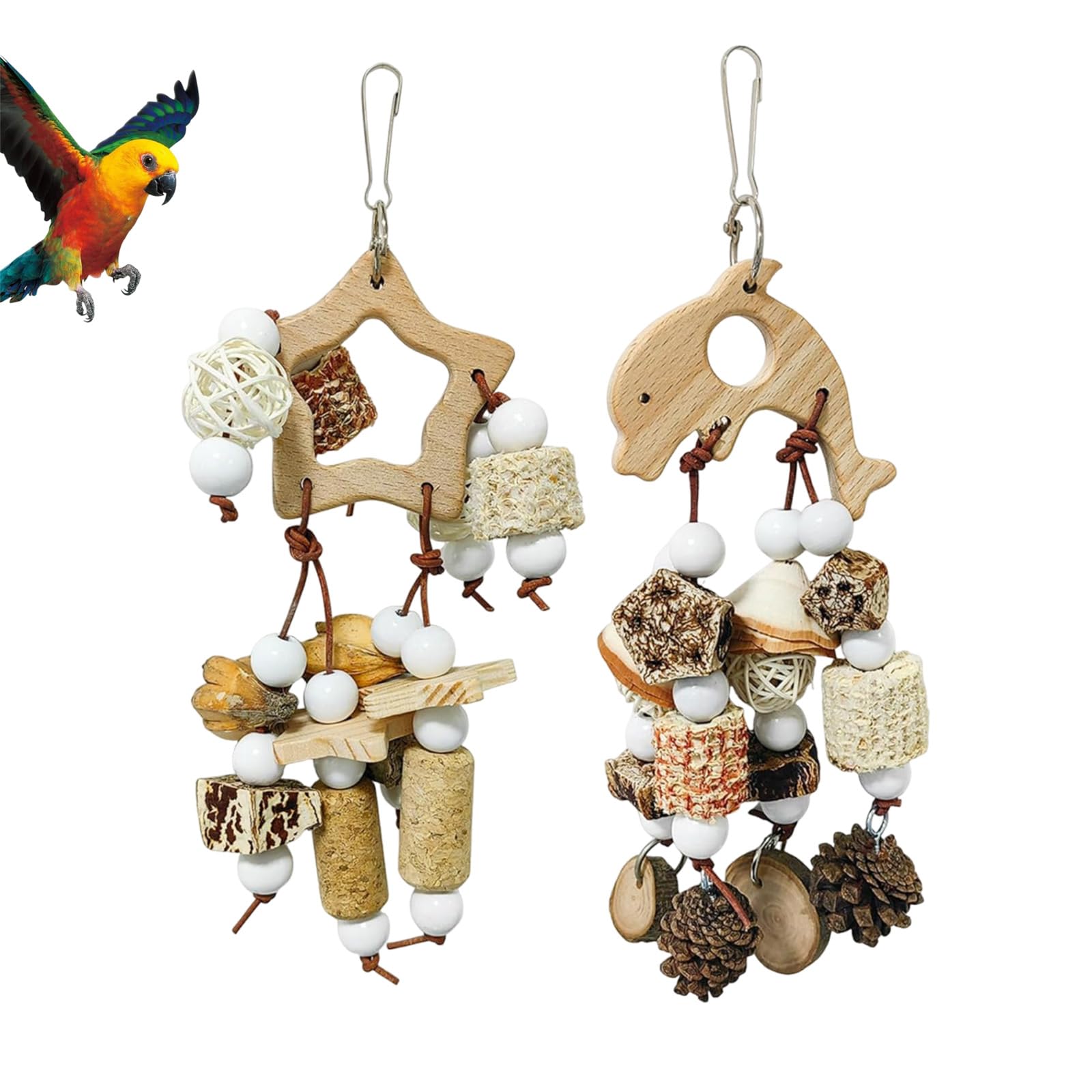 QhgPnt 2-Piece Bird Chew Toy Set, Parrot Toys for Beak Grinding and Chewing, Budgie Shredding Toys, Cockatiel Toys and Conure Toys for Caged Birds
