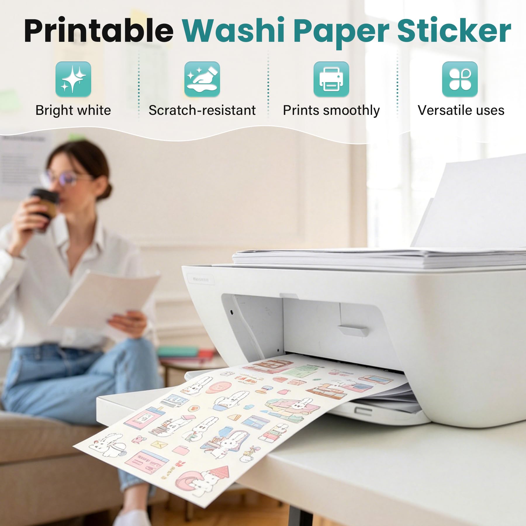 Philbinden Bedruckbarer Washi-Papier-Aufkleber, 21,6 x 28,9 cm, Weiß, Mehrzweck-Kopierpapier