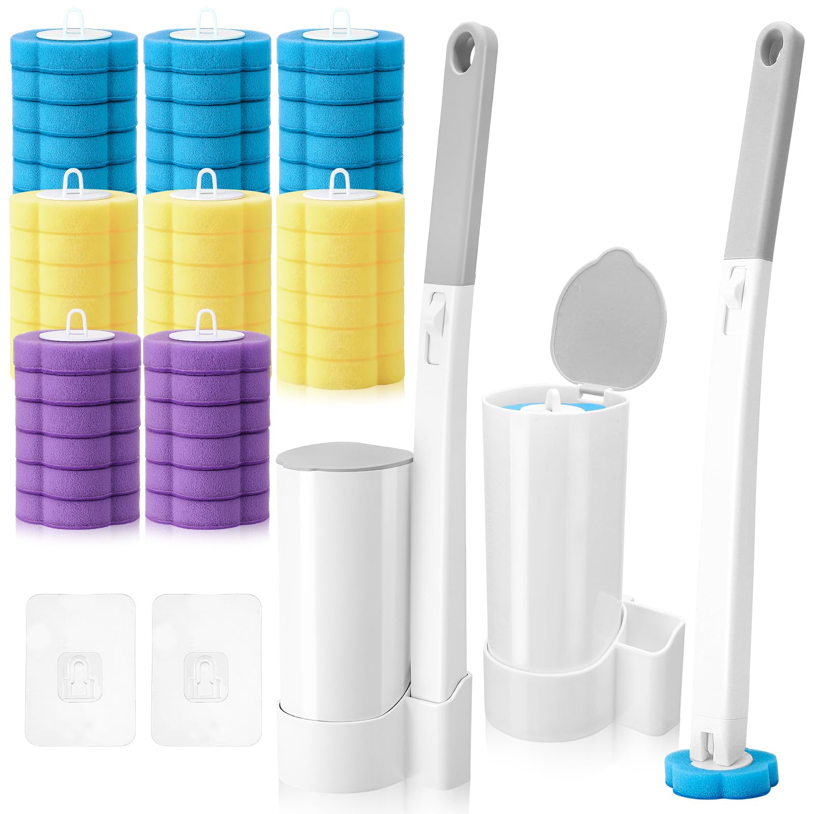 Toilet Brush Replacement Head with Handle, 2 Pack Disposable Toilet Brush Cleaning System, Wall-mounted Holder Cleaner Set Disposable Toilet Wand Kit for Home Bathroom Kitchen