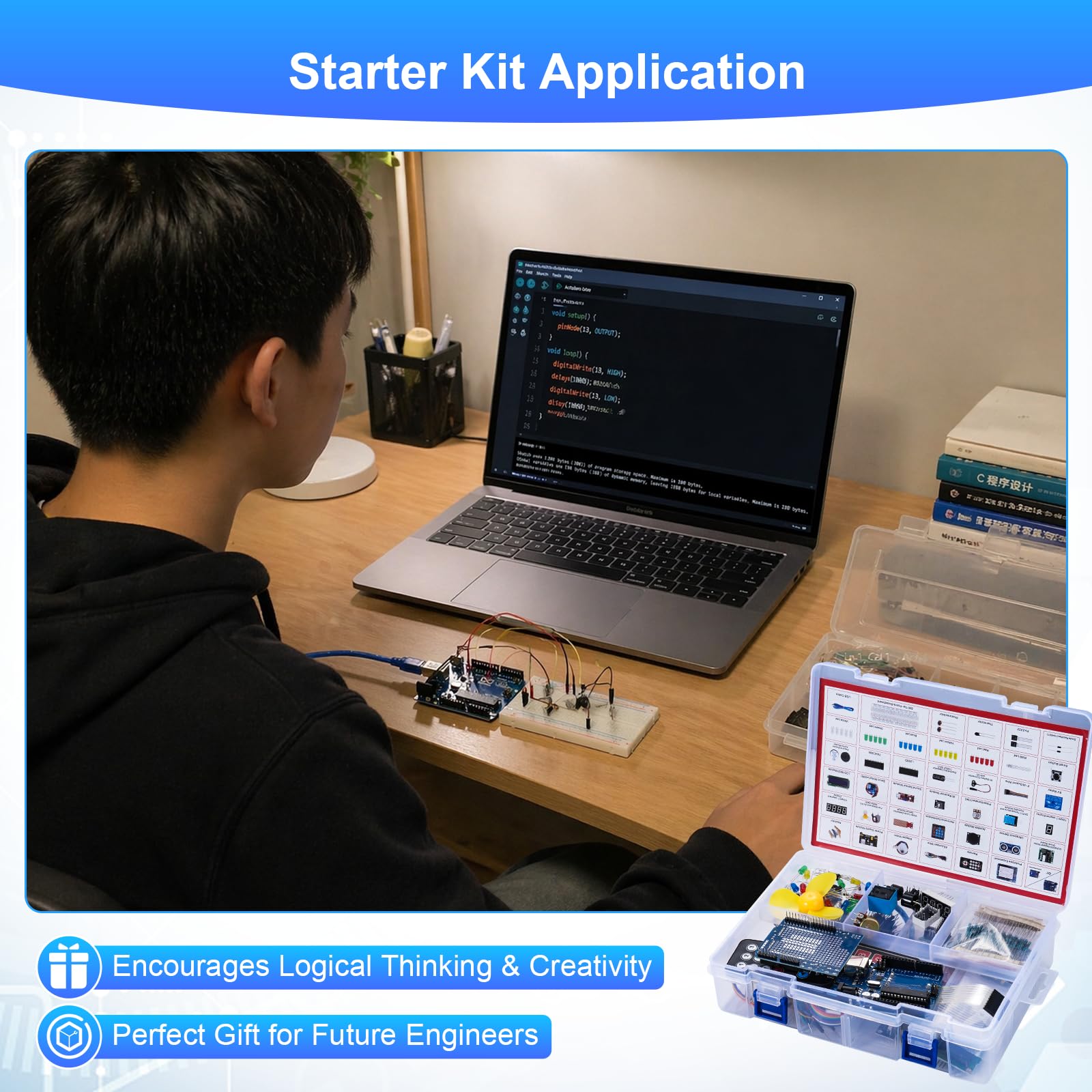 Kit de démarrage avec kit électronique Arduino y compris modules Rev3, relais, servo 9G, planche d'essai, différentes LED, capteur, résistance compatible avec le kit de démarrage Arduino avec