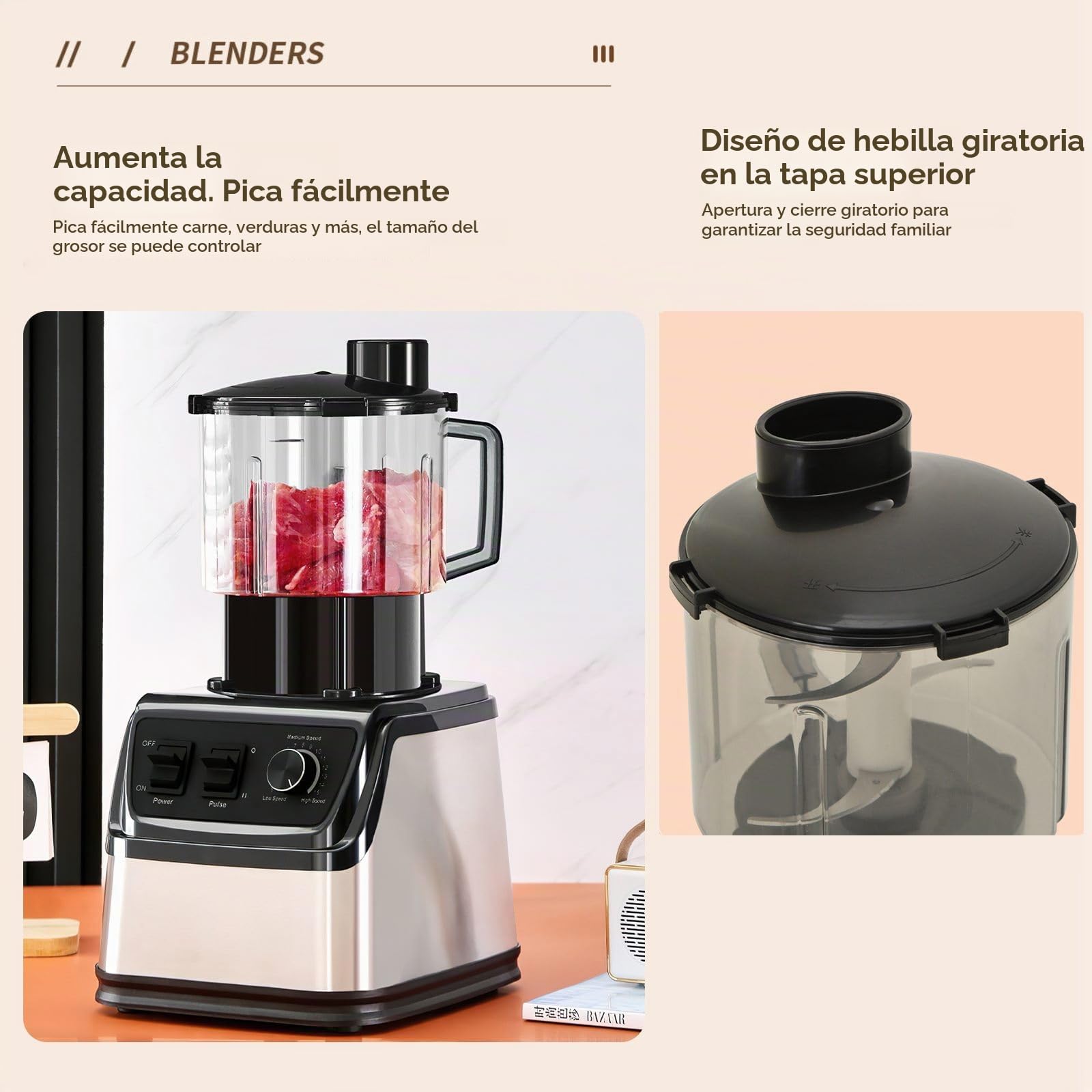 Batidora Multifunción 3L,Licuadoras para Zumos y Batidos con 15 Velocidades Ajustables, 3 Jarra de Batido, Cuchillas de Acero Inoxidable, para Preparar Batidos, Smoothies y Jugos (3 en 1)