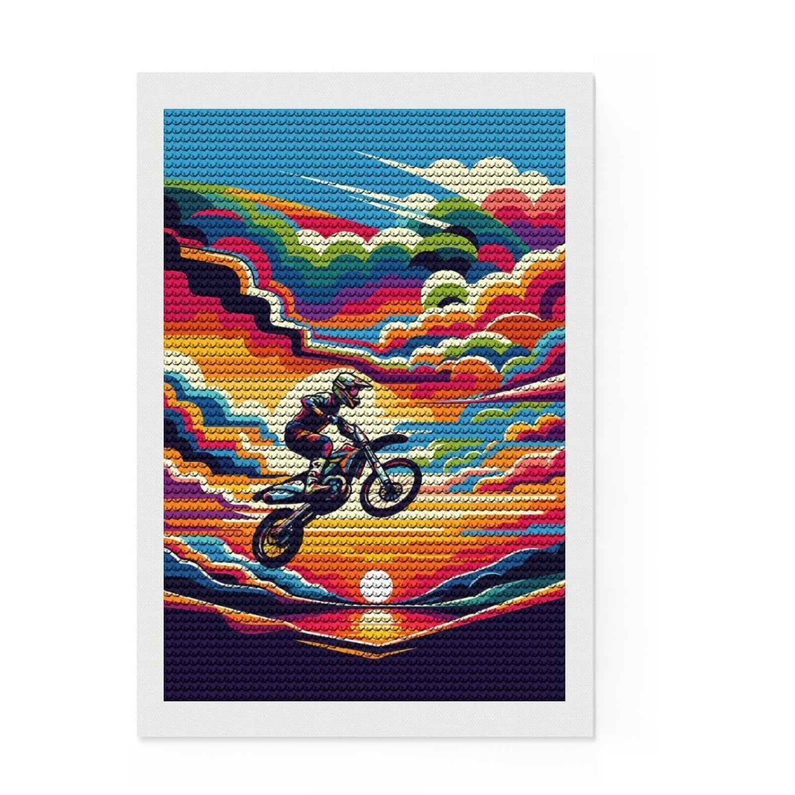 Junmoney Motocross Sunset WPAP Diamond Painting Set 8"x12", Easy to Enjoy, Easy Handmade Project, Boho Decor, Birthday Gift, Stress Relief Craft