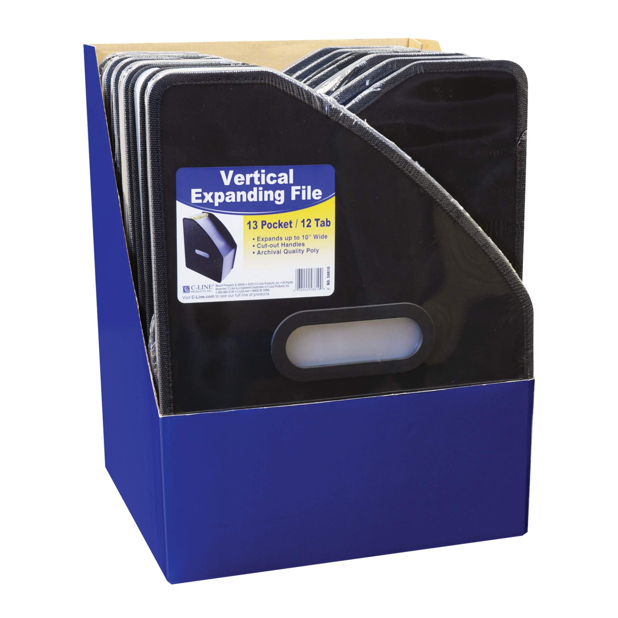 C-Line 58810 - Raccoglitore espandibile verticale a 13 tasche, colore: nero, 12,75 x 10,25 x 75 cm