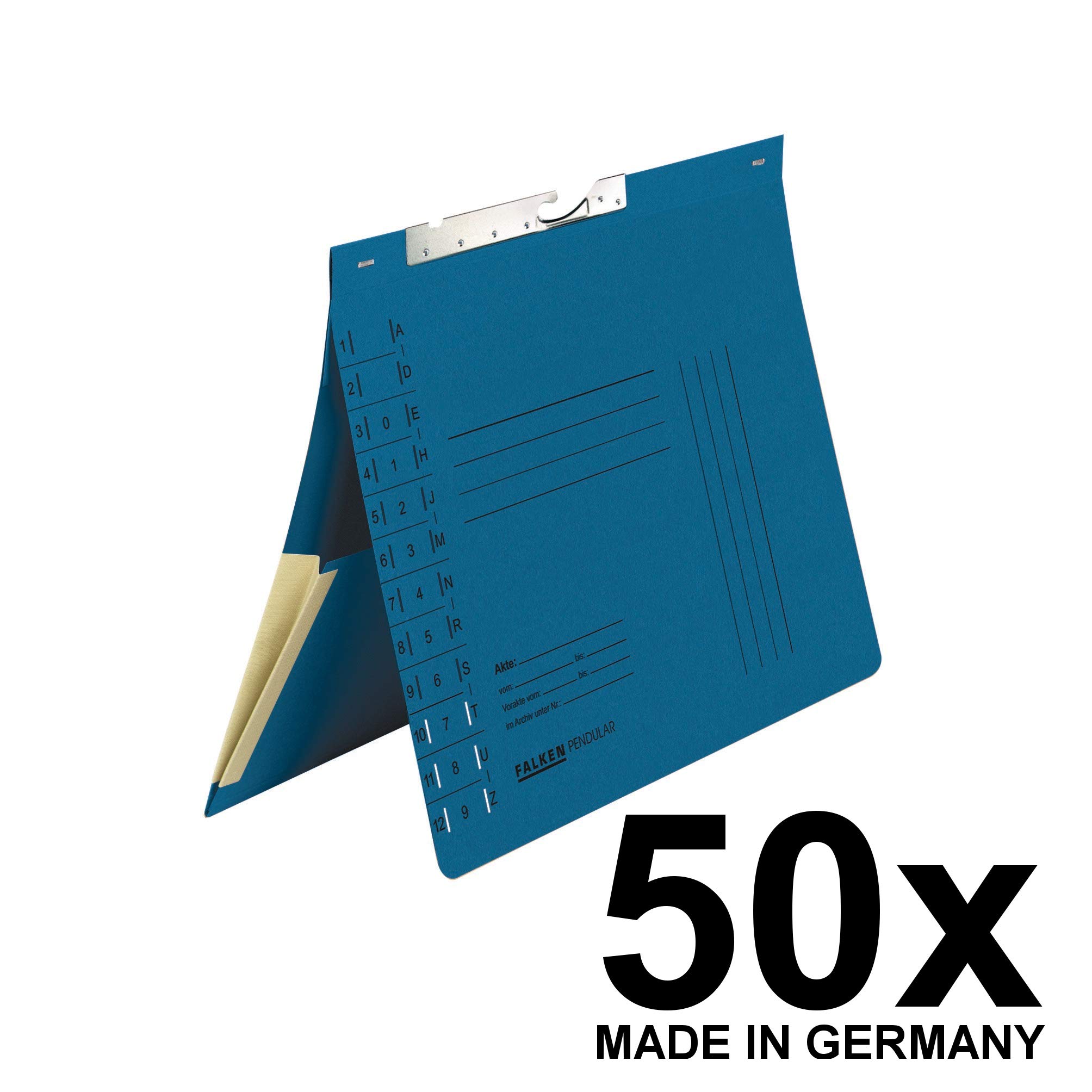 FALKEN 50x Pendular Pendelhefter aus Recycling-Karton DIN A4 blau | Made in Germany Behördenheftung mit Schlitzstanzung und Dehntasche Blauer Engel
