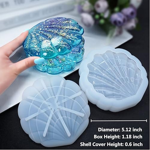 Miniatura 6 de Moldes de resina de silicona – Moldes de caja de almacenamiento de joyas, moldes epoxi de concha marina para manualidades de resina DIY
