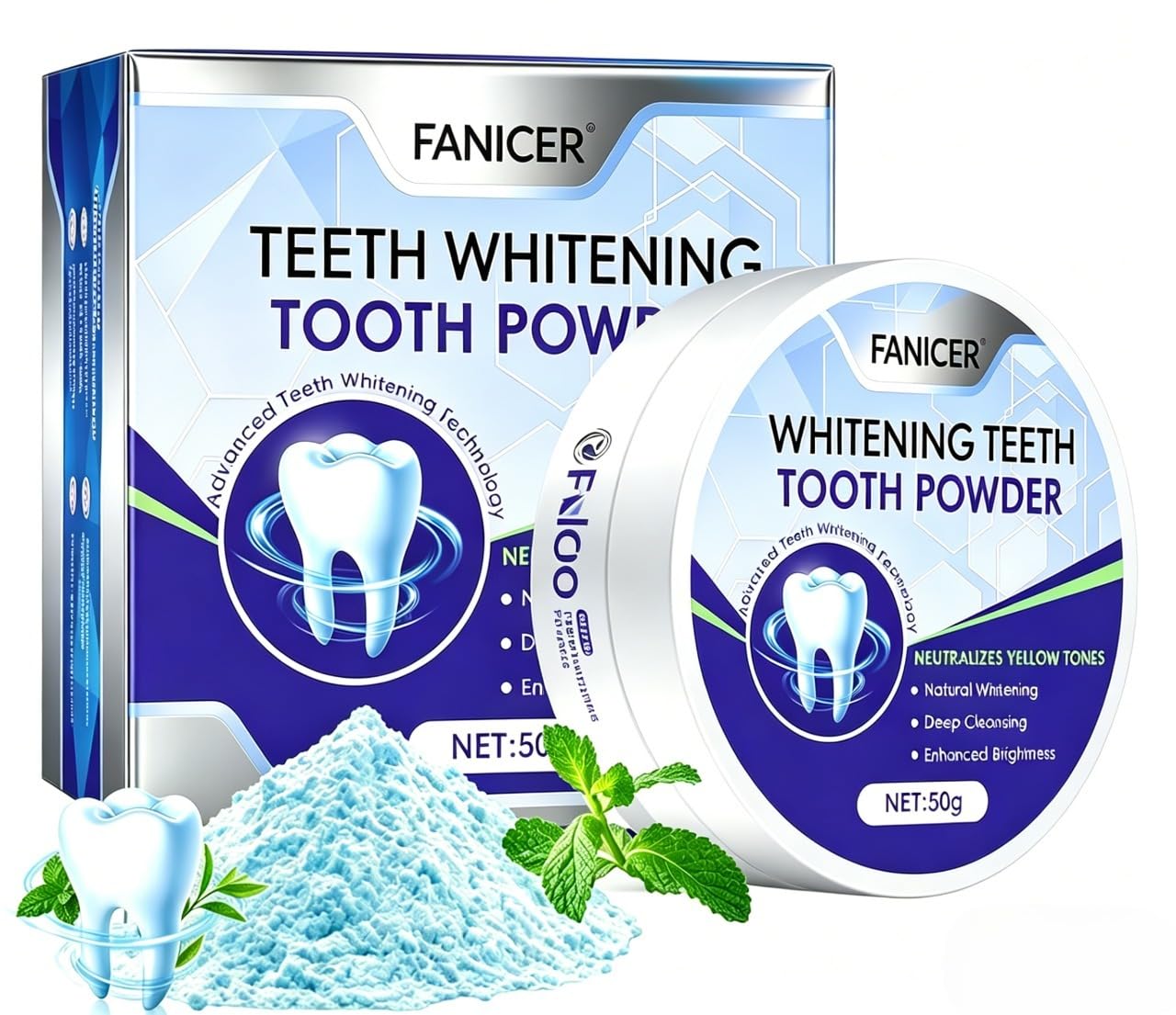 Polvere sbiancante per denti,50g agente sbiancante dei denti,olvere sbiancamento denti professionale,Usato per Sbiancare e pulizia dei denti e Alito Fresco