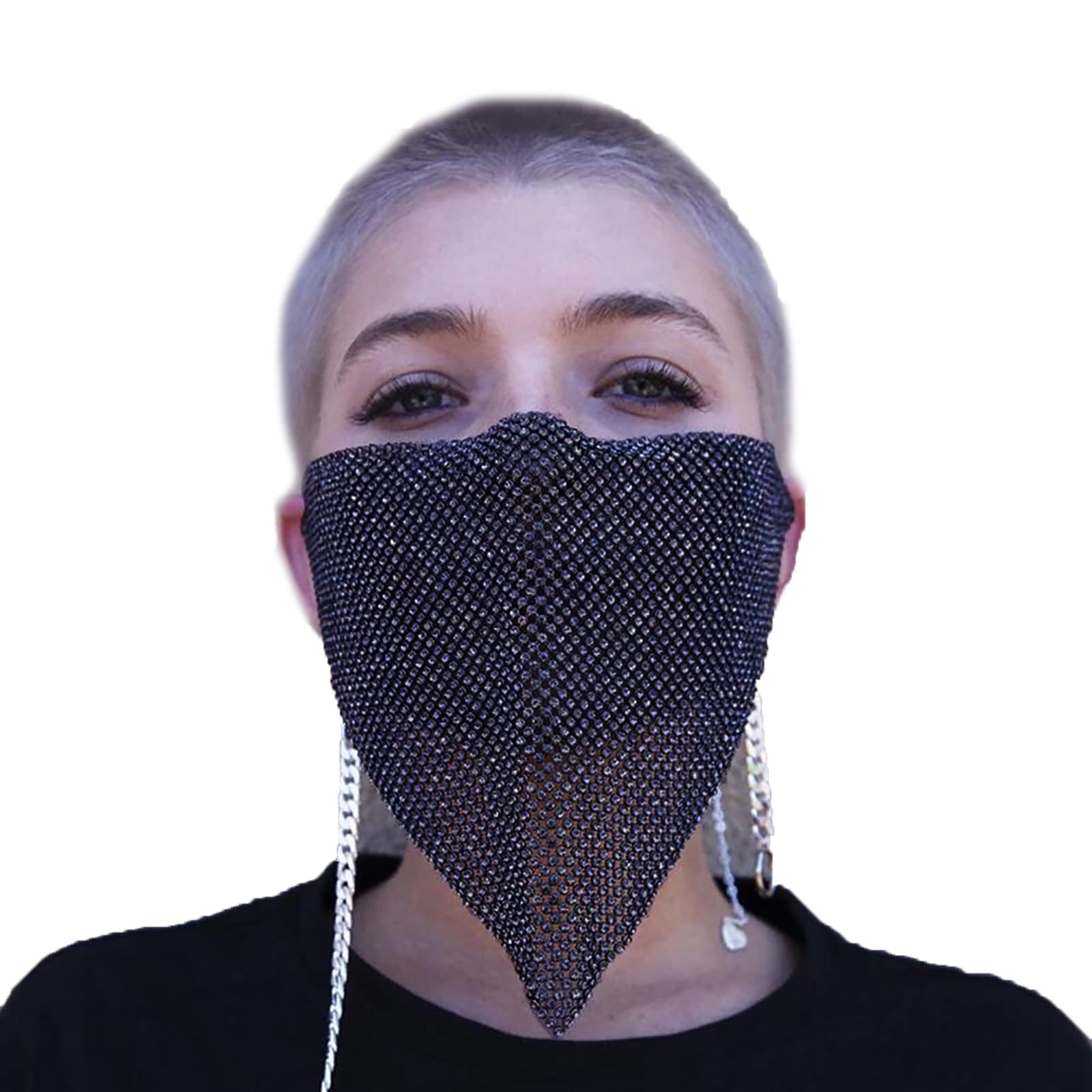 Sparkly Rhinestones Mesh Half Face Mask Modern Bling Crystal Face Chain Belly Dance Punk Rock Band Jazz Face Cover Halloween Nightclub Rave Party Masquerade Face Mask Mardi Gras Jewelry โ image 1