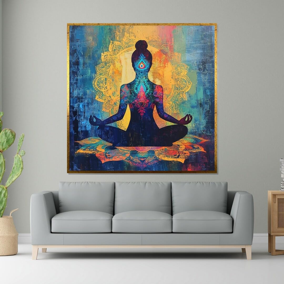 Cuadro de meditación de chakras estampado floral lienzo zen colorido 5