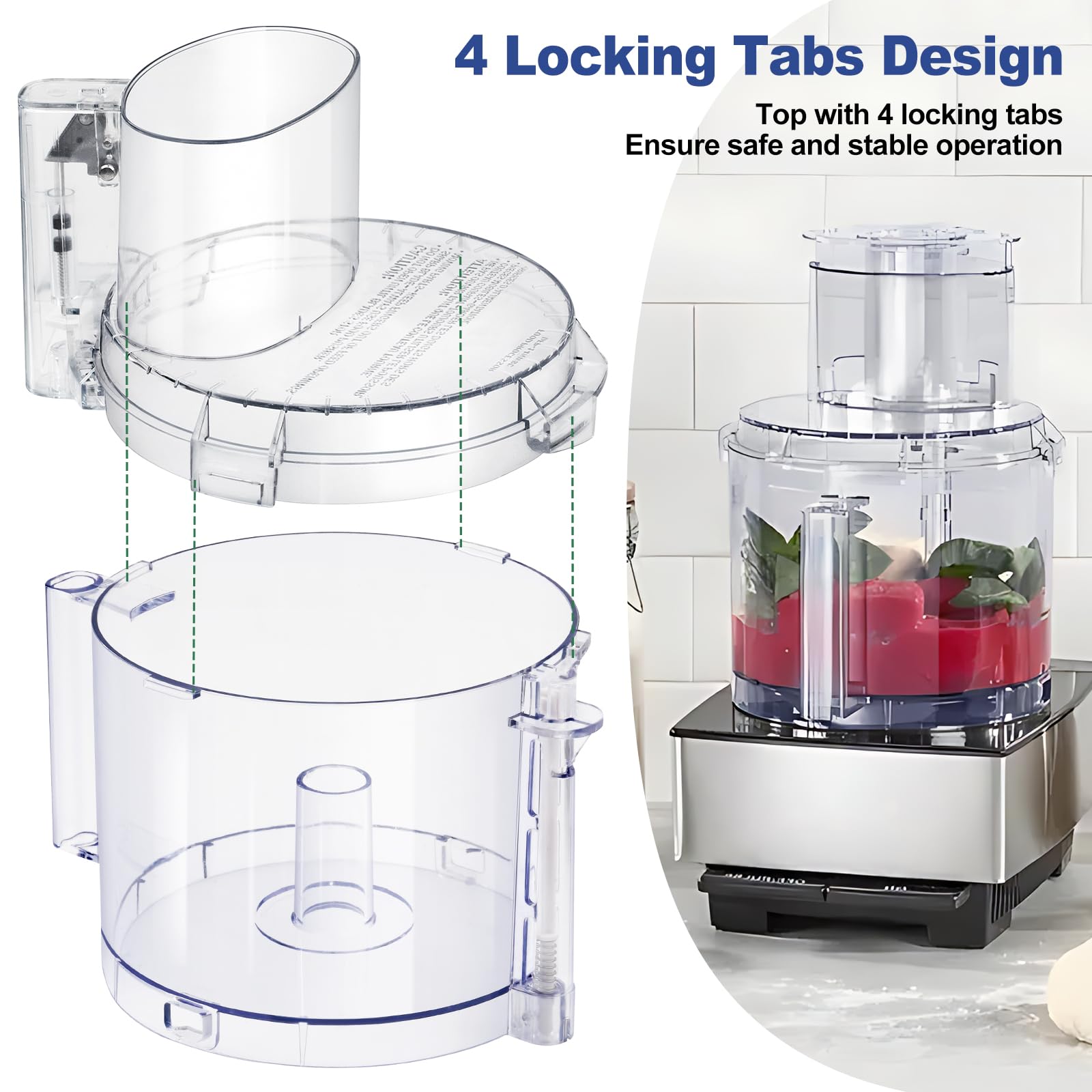 4 Locking Tabs DFP-14NWBCT1 Replacement Clear Food Processor Work Bowl Cover, Compatible with Cuisinart Tritan food Processor Only fits Bowl DLC-005AGTXT1,Fits Model DFP-14, DFP-14BCN, DFP-14BCHN