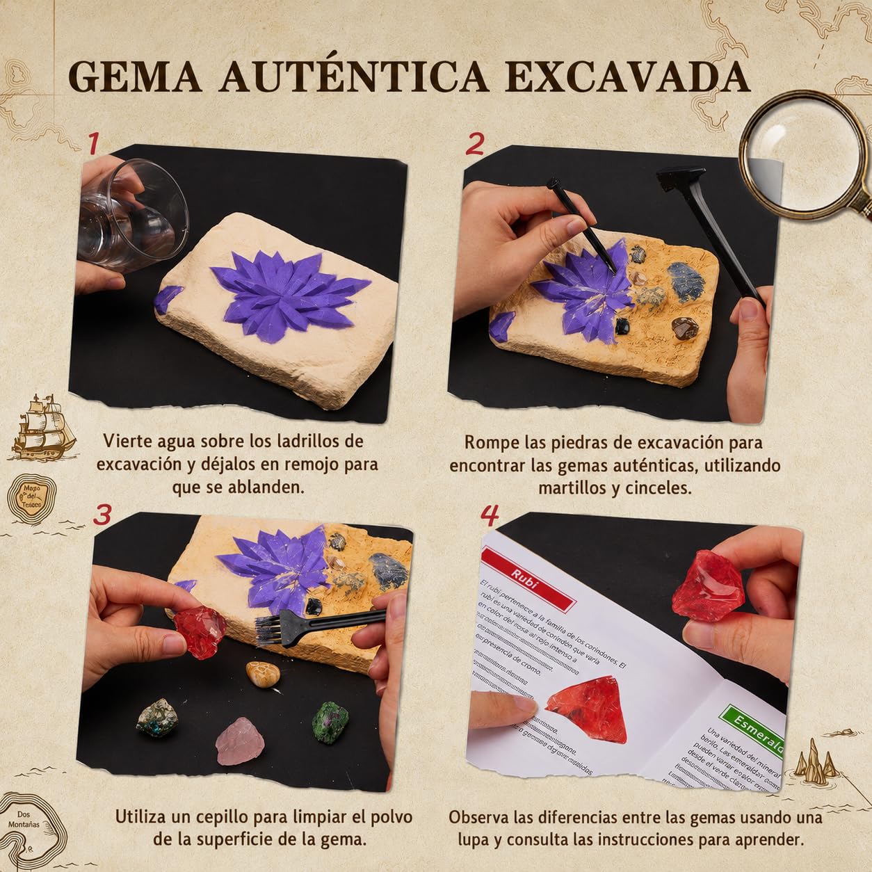Mi Primer Kit de Excavación de Gemas para Niños, Minerales para Niños, 15 Minerales y Piedras Preciosas, Exploración Minerales Regalo para Niños Niñas 6-12 Años