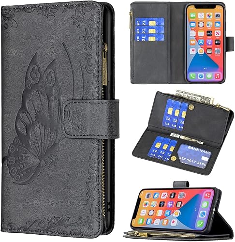 Miniatura 4 de Funda tipo cartera con cremallera para XIAOMI REDMI K40, piel sintética de alta calidad, ajuste delgado, para REDMI K40, 9 ranuras para tarjetas, 1