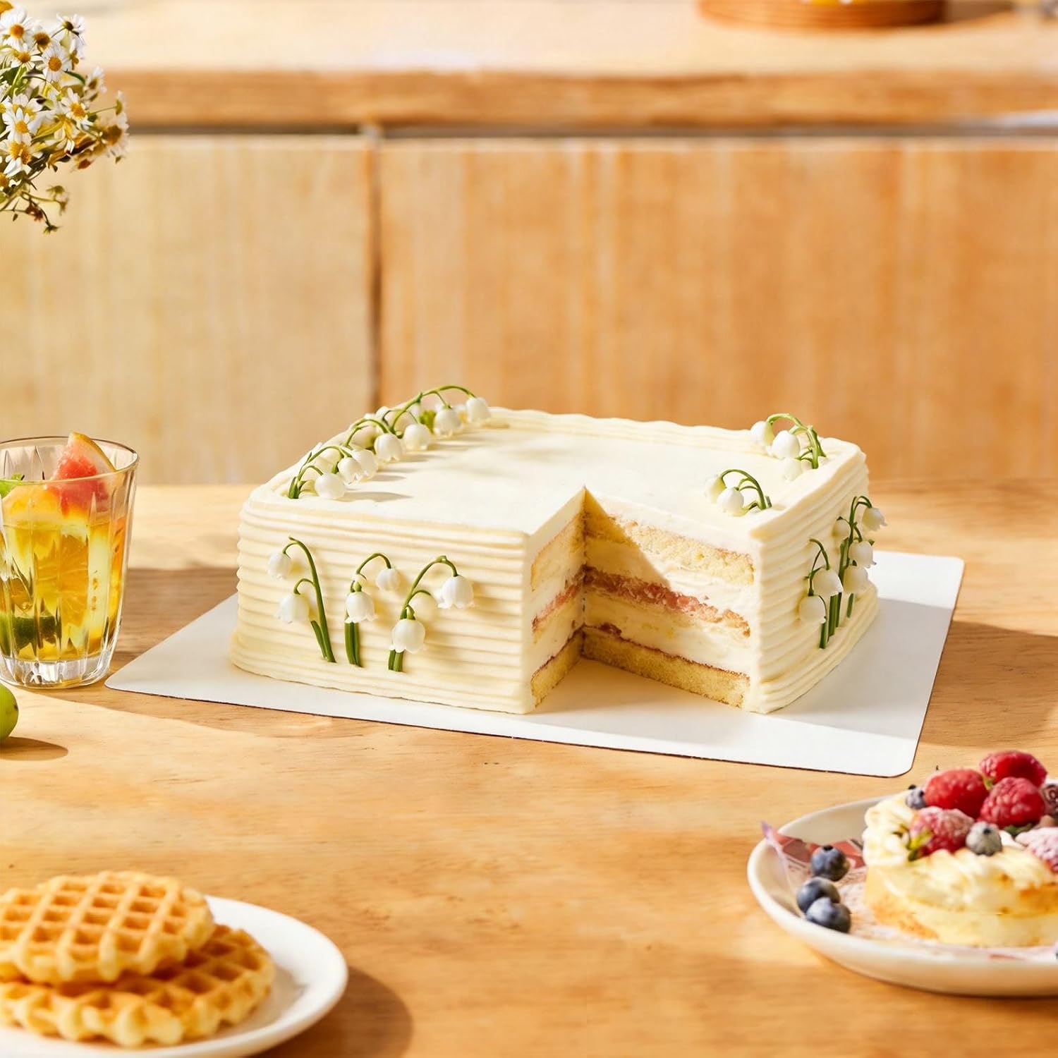 Rectangle Cake Boards, 6 Pack, 13.25 x 9.75 Inch, White, Greaseproof Cardboard, Sturdy Corrugated Disposable Sheet Trays for Cakes, Pastries, Bakery