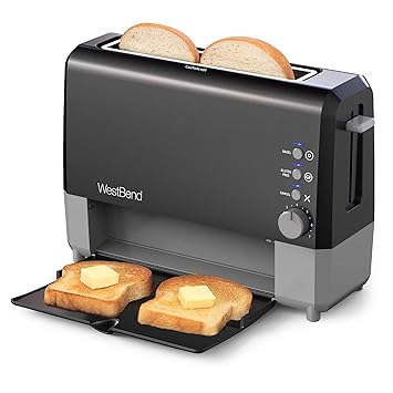 West Bend 77224 QuikServe Slide Through Wide Slot Toaster with Cool Touch Exterior and Removable Crumb Tr