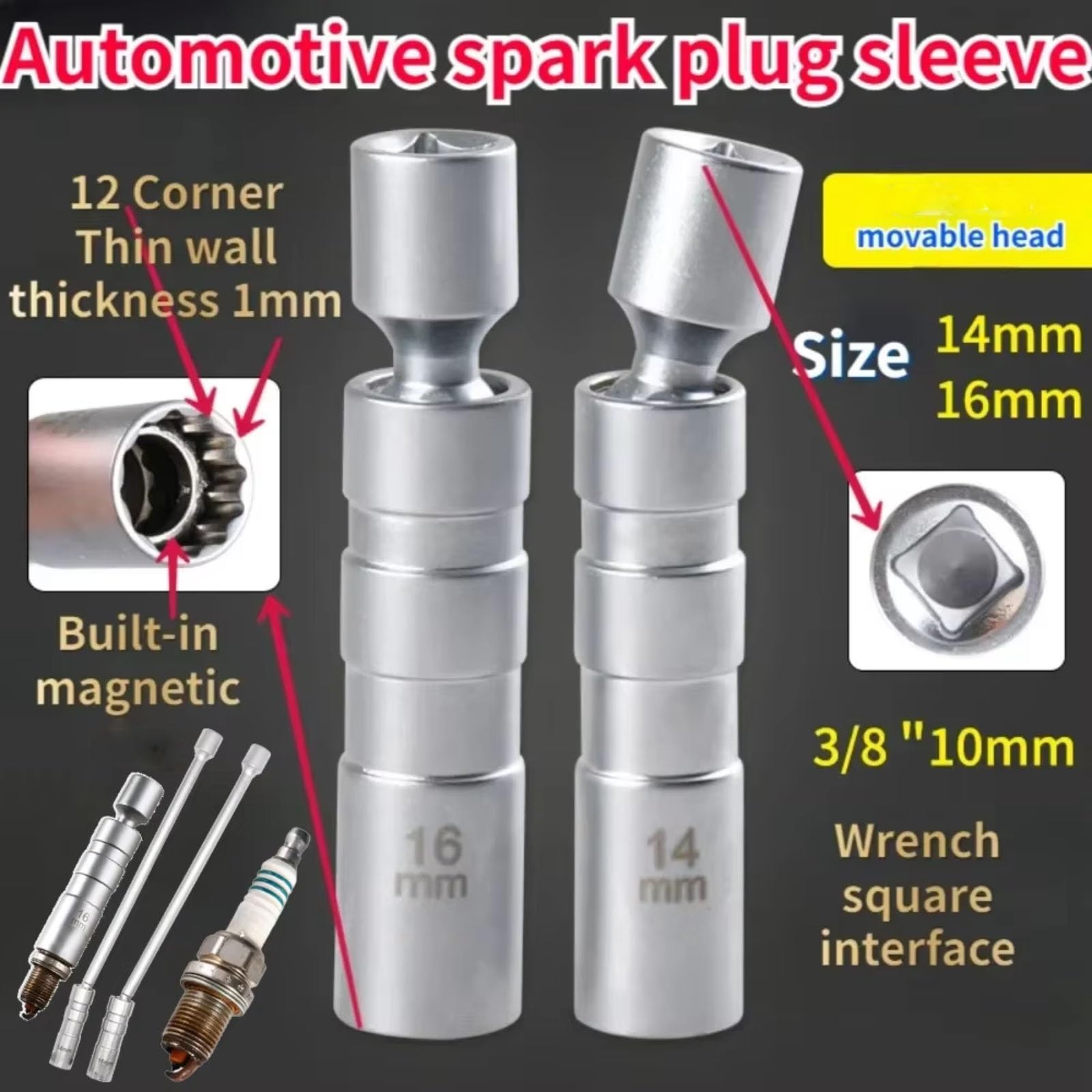 Zündkerzenstecknuss 14/16mm Zündkerze Sockel Magnet Funken Kerzen Schlüssel Magnetische Stecker Demontage Automatische Reparatur Werkzeug(2pc)
